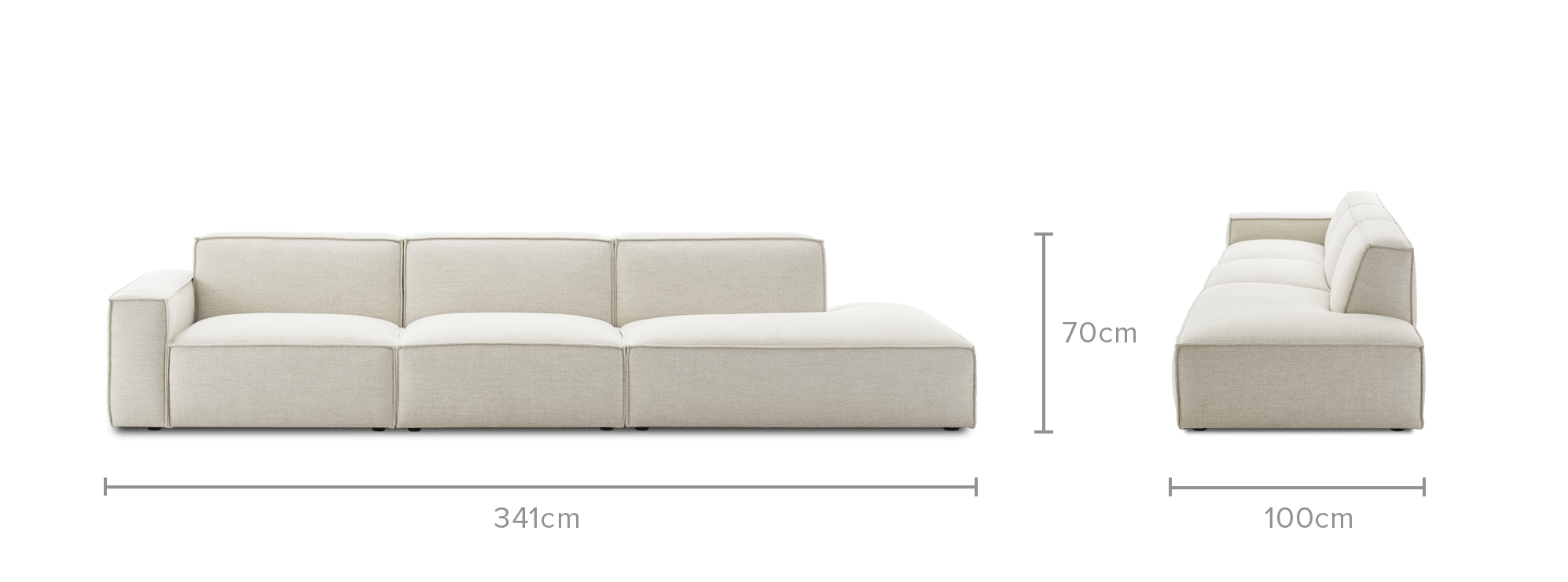 dimension of Jonathan Extended Side Chaise Sofa