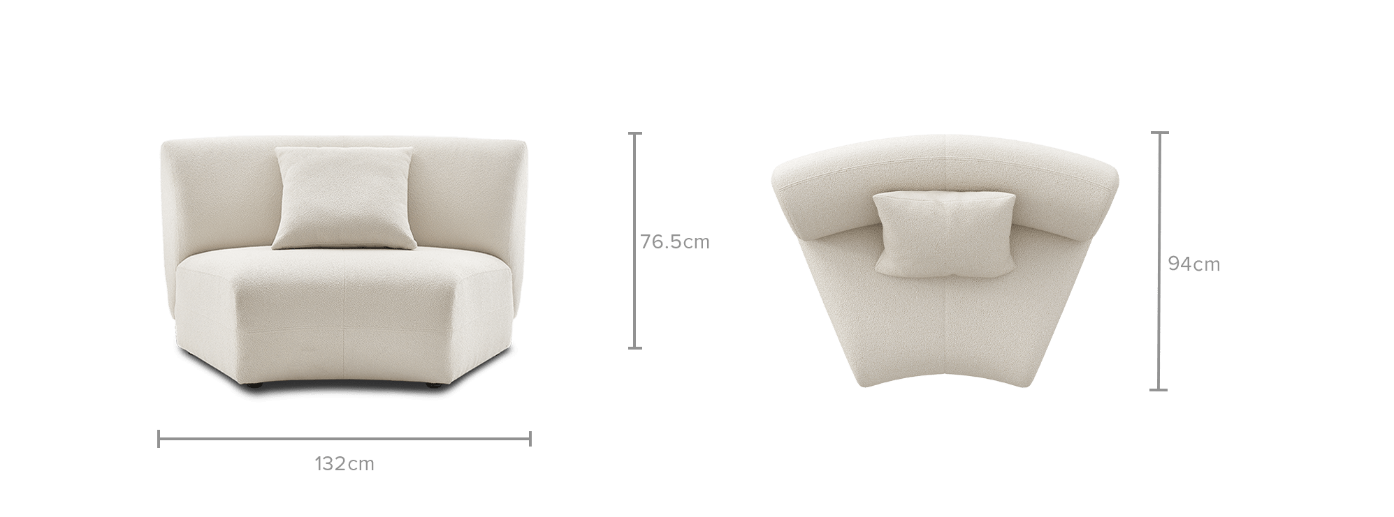 dimension of Auburn Performance Fabric Curve Wedge Sofa