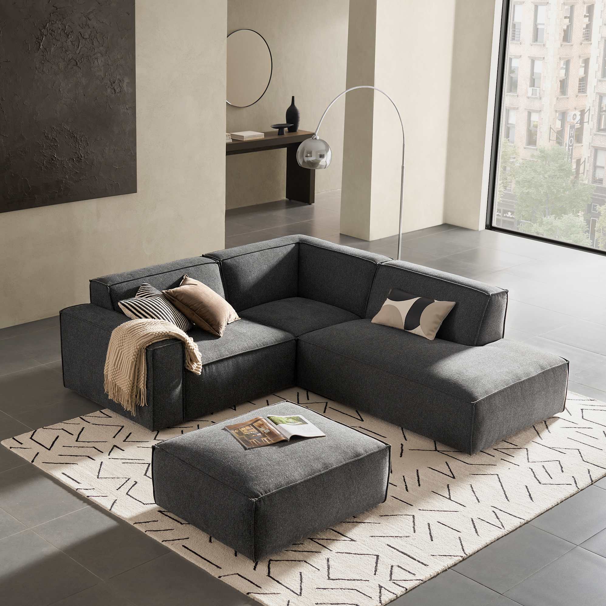 Jonathan Side Chaise Sectional Sofa Right Facing, Dark Granite lifestyle