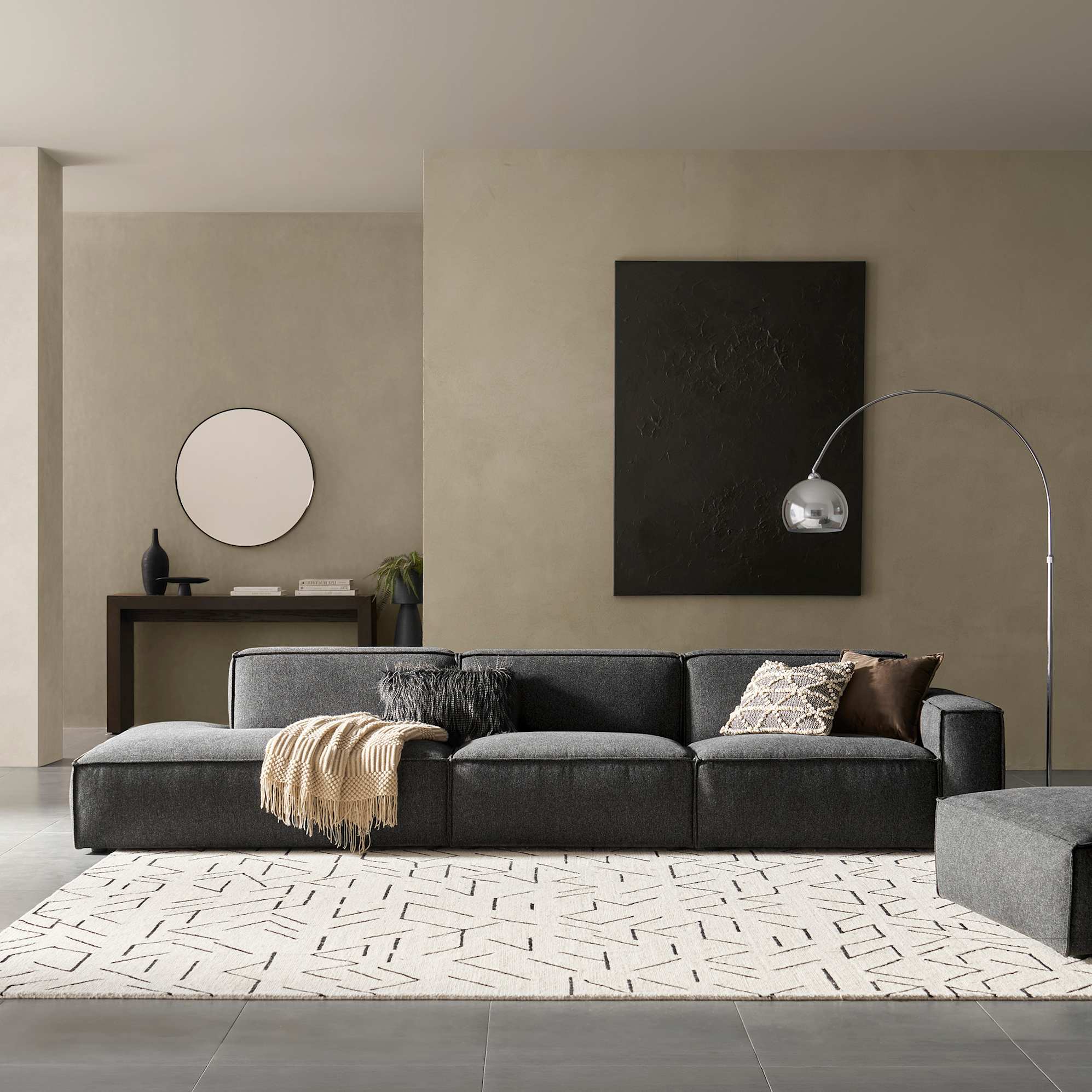 Jonathan Extended Side Chaise Sofa Left Facing, Dark Granite lifestyle