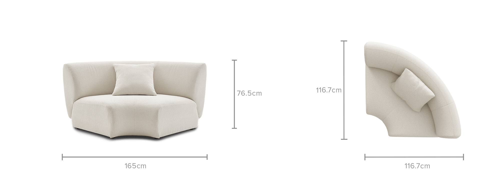 dimension of Auburn Performance Fabric Curve Corner Sofa