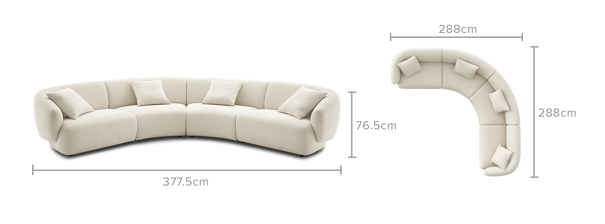 dimension of Auburn Performance Fabric Curve L-Shape Sectional Sofa
