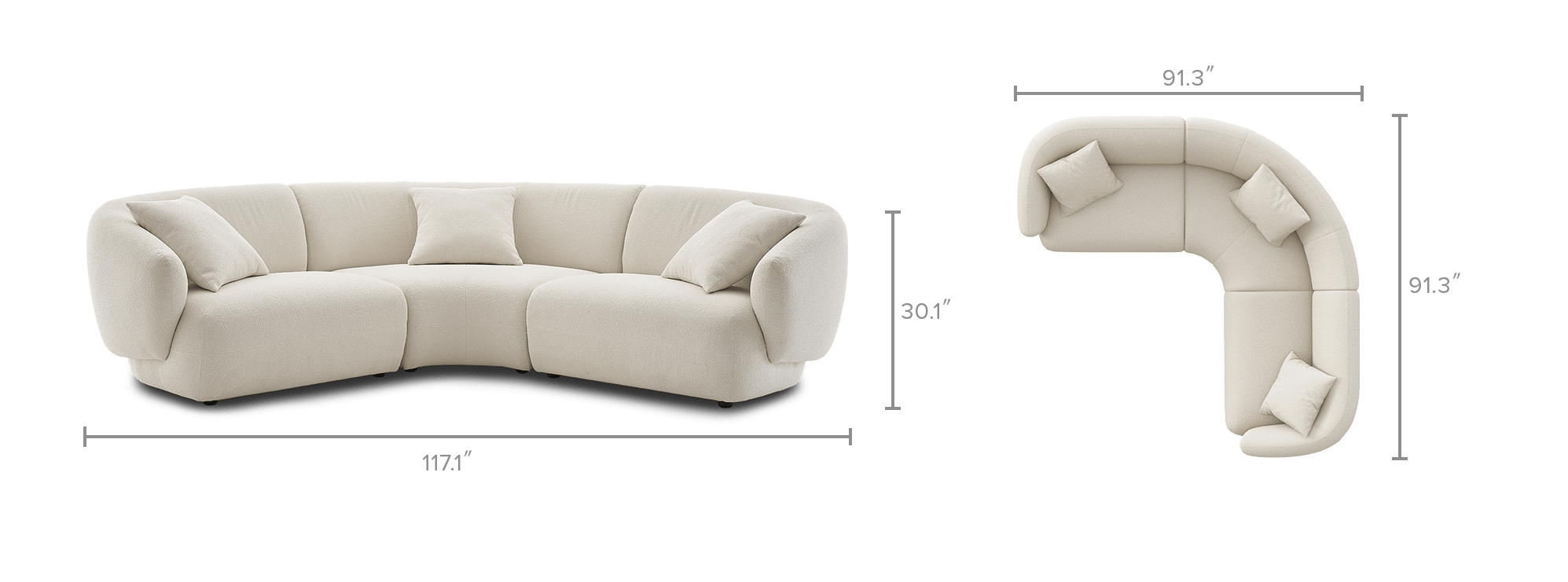 dimension of Auburn Performance Fabric Sectional Sofa