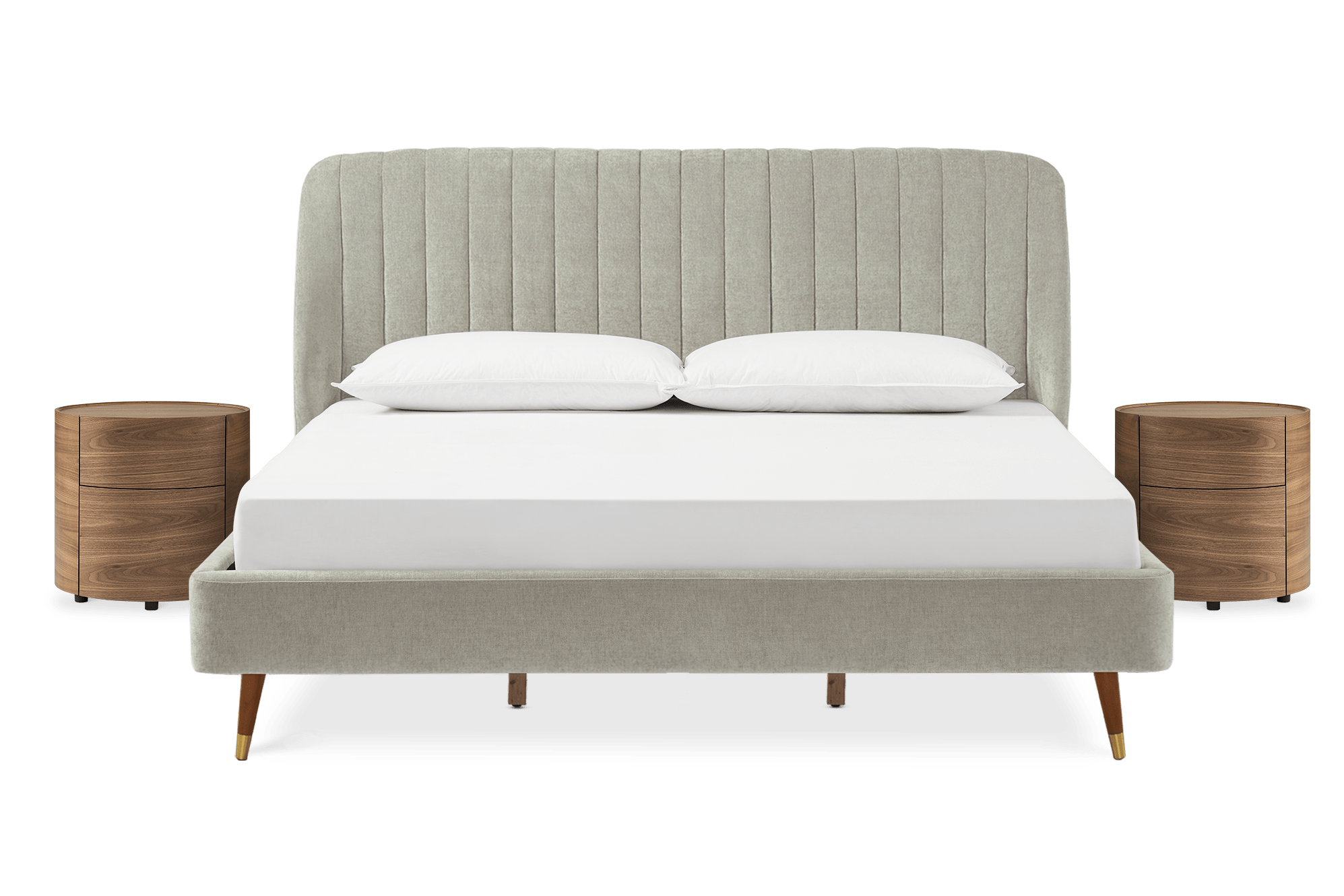 Lexi Tufted King Size Bed Nickel Grey, with 2 Mika Side Tables Set