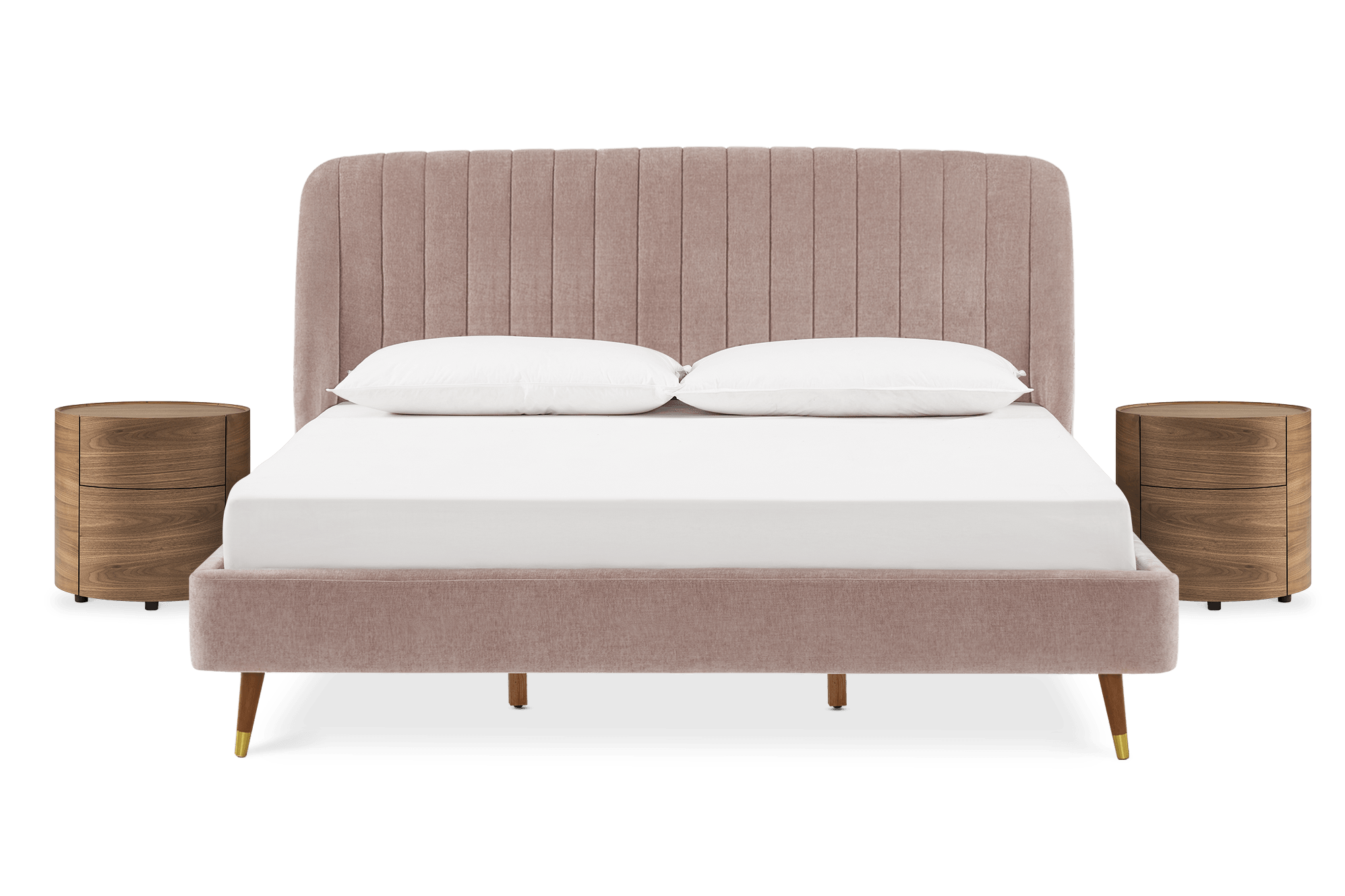 Lexi Tufted Super King Size Bed Light Blush, with 2 Mika Side Tables Set