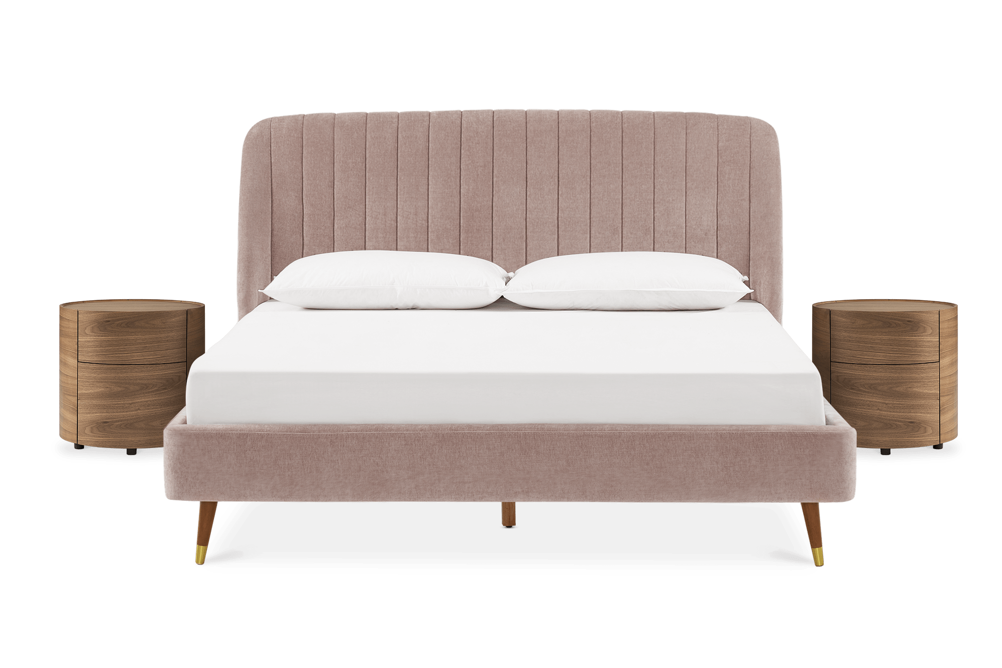 Lexi Tufted Queen Size Bed Light Blush, with 2 Mika Side Tables Set