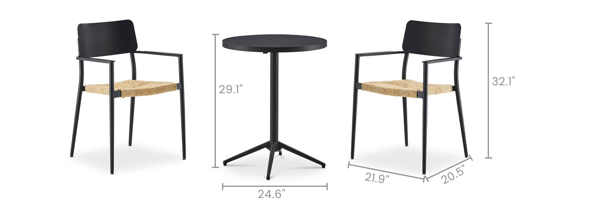 dimension of Bistro Round Foldable Table with 2 Newport Chairs Set