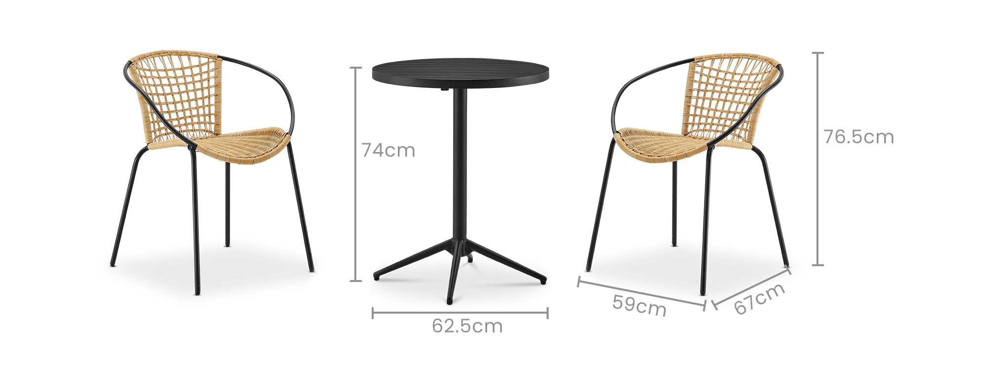 dimension of Balcony Round Foldable Table with 2 Como Chairs Set