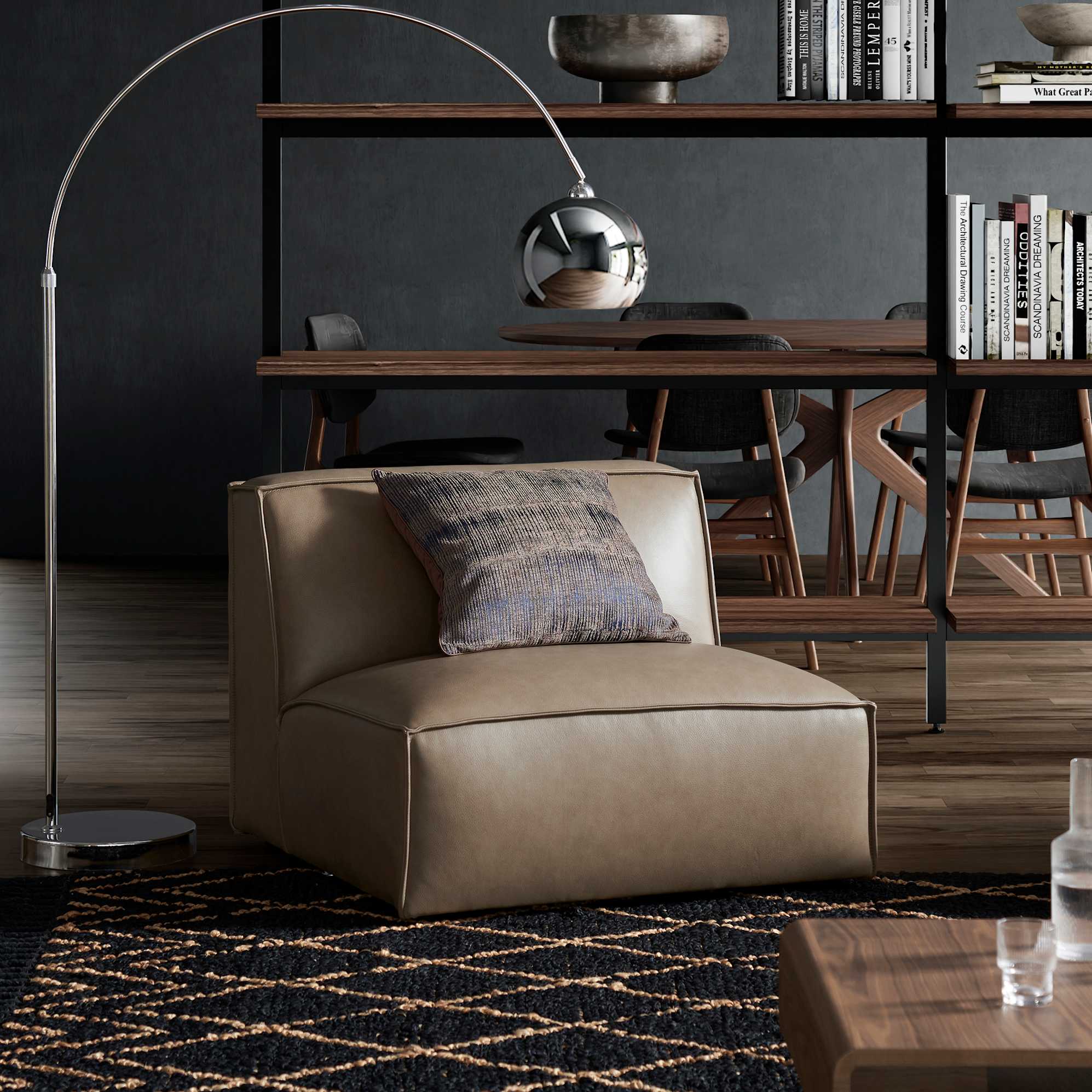 Jonathan Leather Armless Couch, Warm Taupe