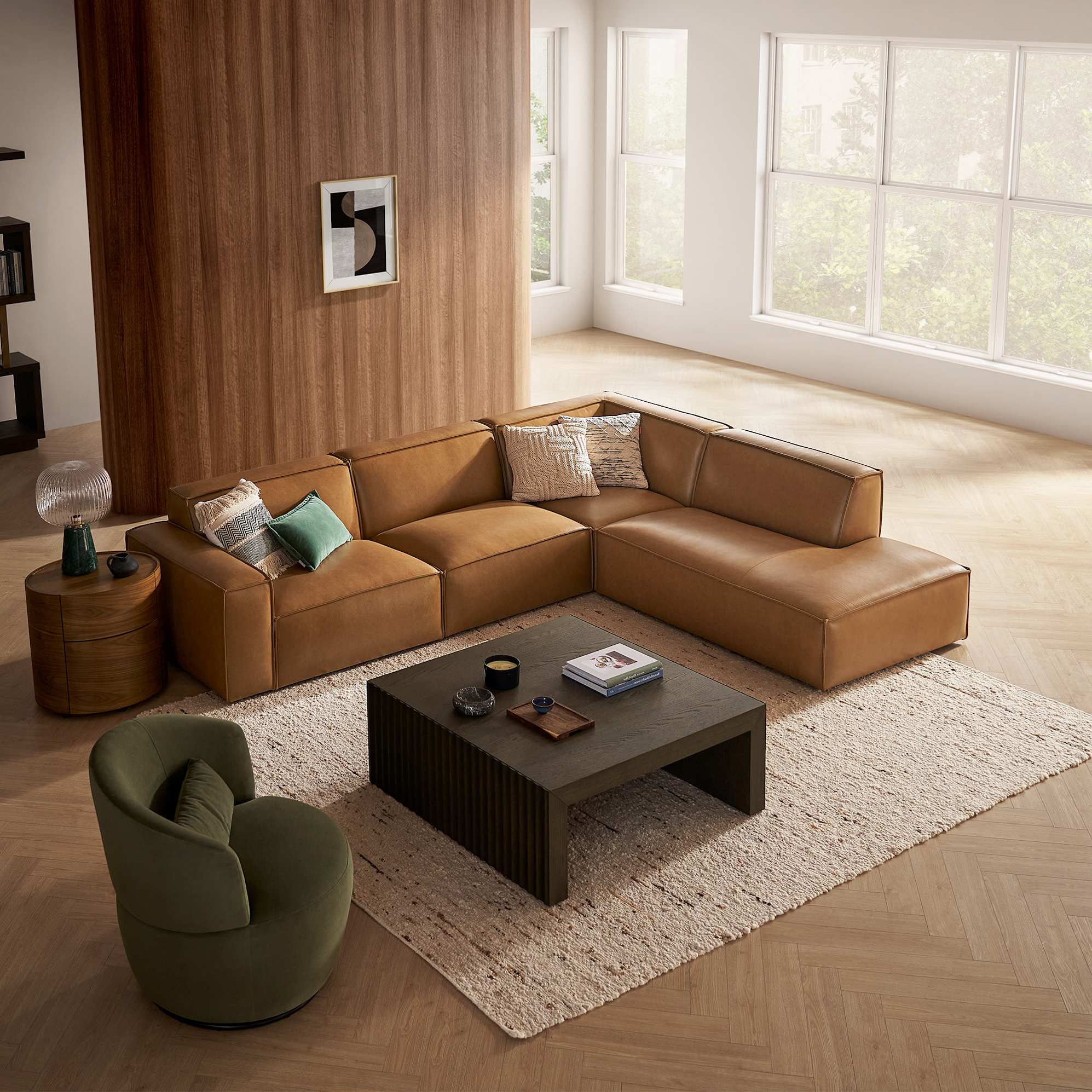 Jonathan Leather Right Chaise Sofa 4