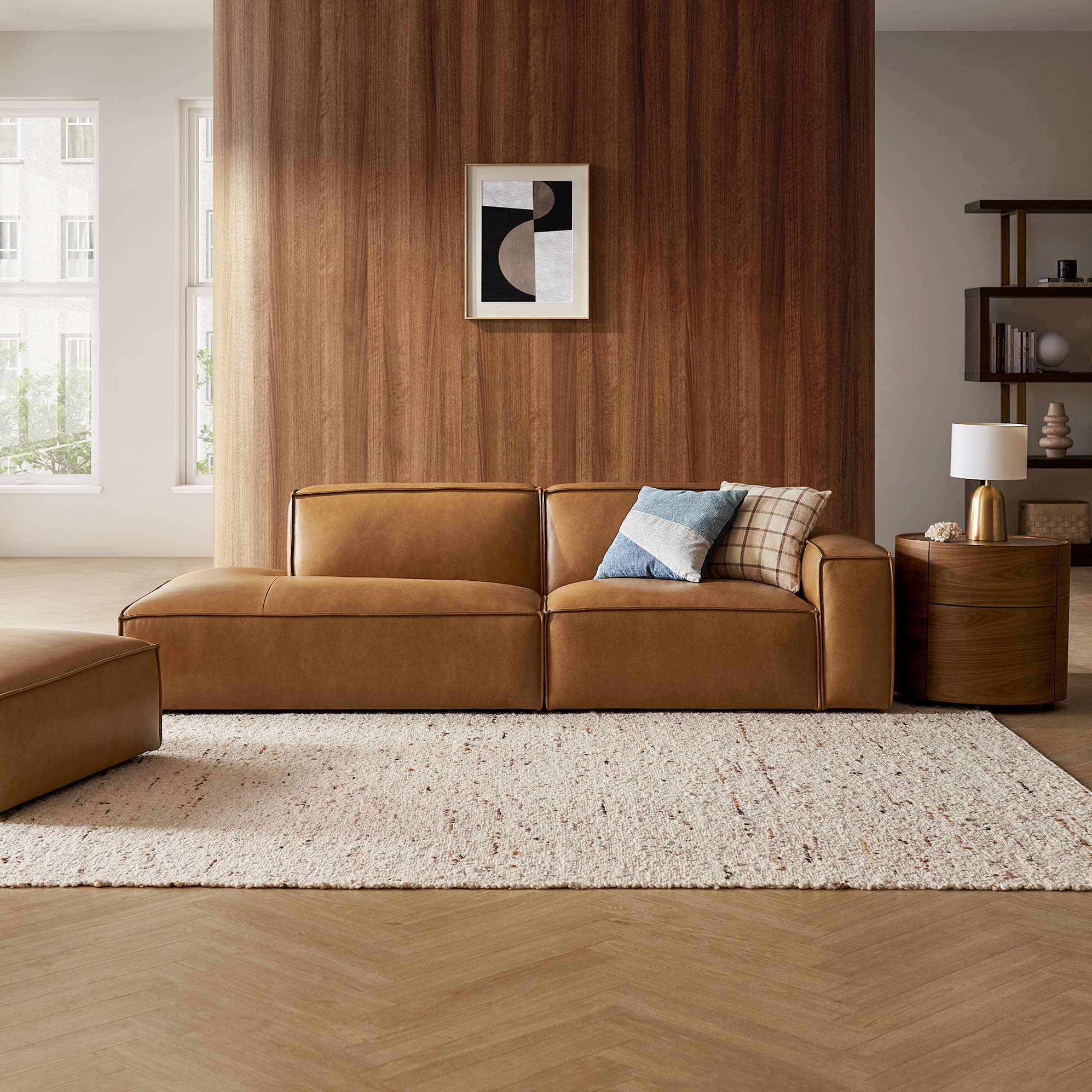Jonathan Leather Side Chaise Sofa Left Facing, Caramel lifestyle
