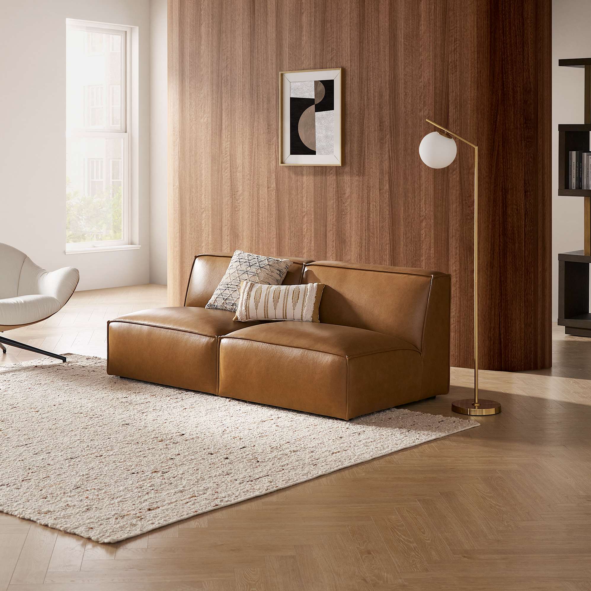 Jonathan Leather Armless 3 Seater Sofa, Caramel lifestyle