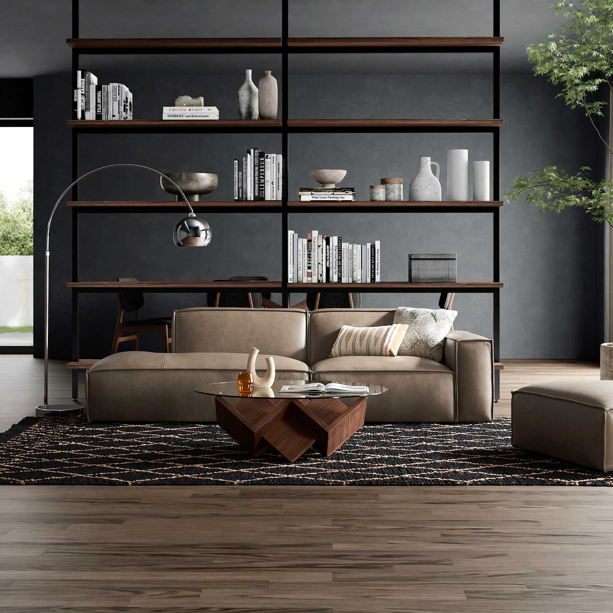 Jonathan Leather Side Chaise Sofa with Ottoman