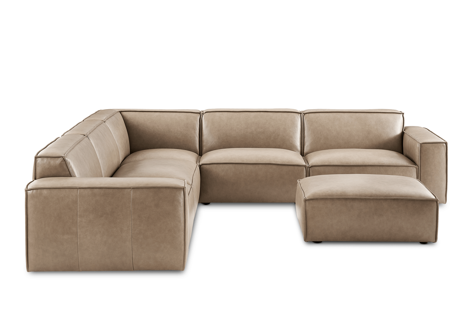 Jonathan Leather L-Shape Sectional Couch with Ottoman, Warm Taupe