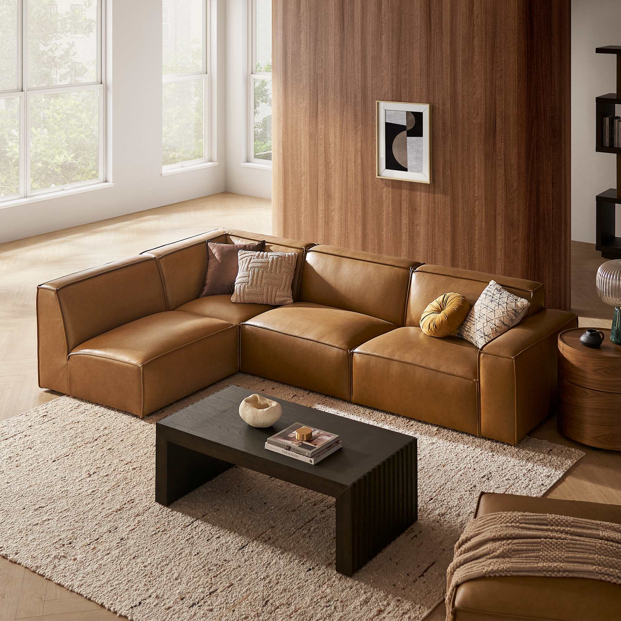 Jonathan Leather Chaise Sectional Sofa with Ottoman 3