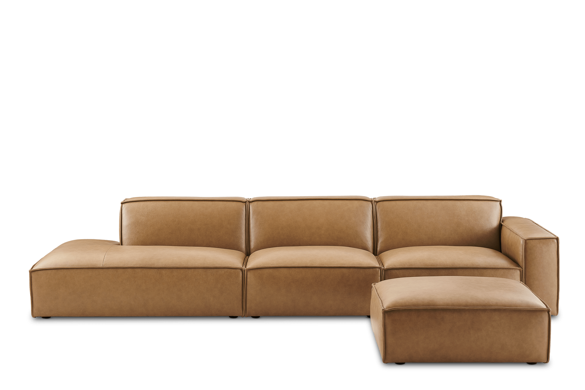 Jonathan Leather Extended Side Chaise Sofa Left Facing with Ottoman, Caramel