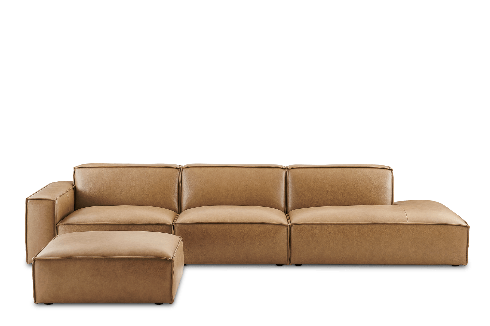Jonathan Leather Extended Side Chaise Sofa Right Facing with Footstool, Caramel