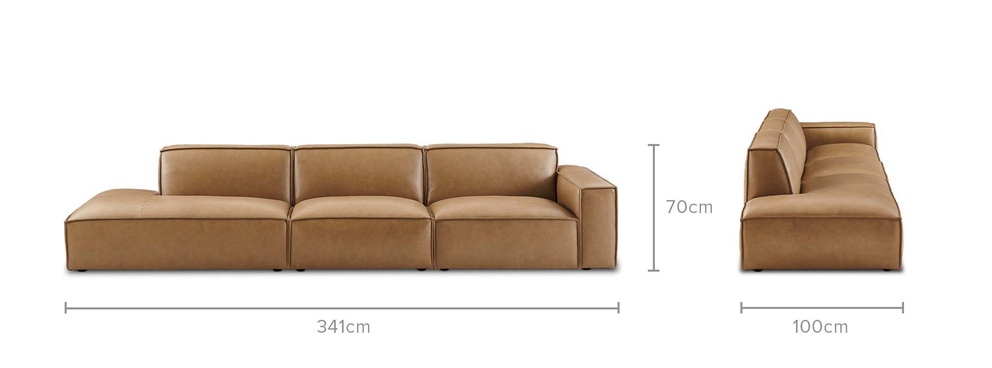 dimension of Jonathan Leather Extended Side Chaise Sofa