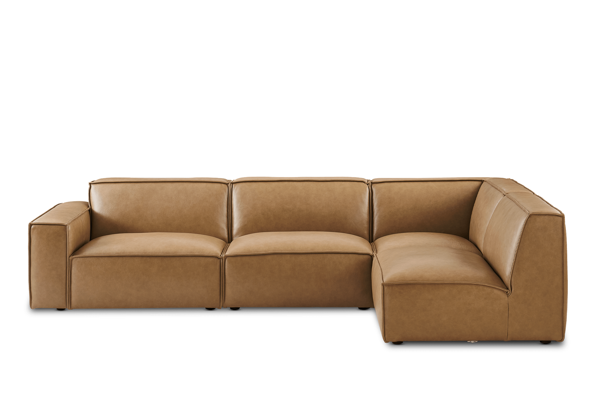 Jonathan Leather Chaise Sectional Sofa Right Facing, Caramel