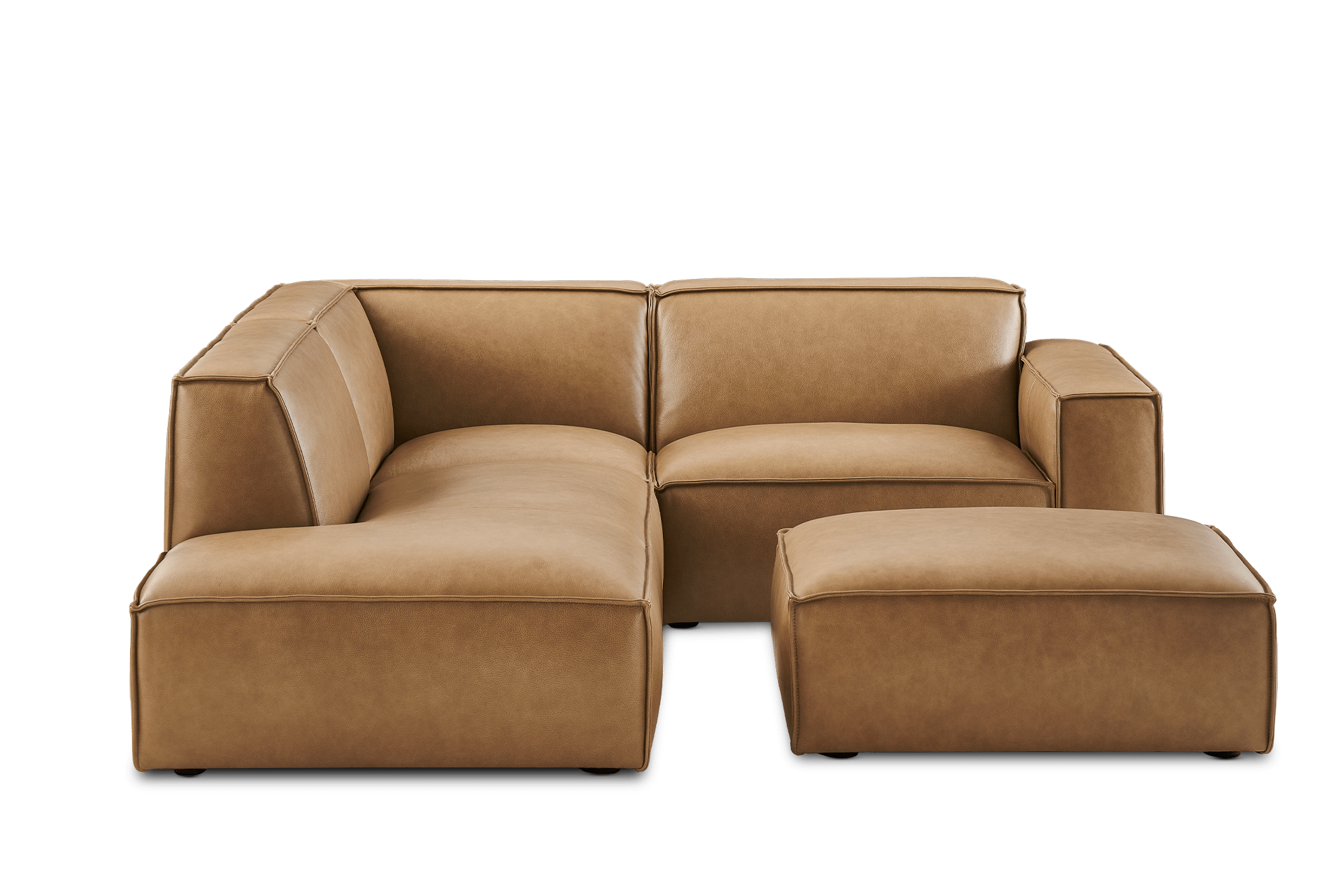 Jonathan Leather Side Chaise Sectional Left Facing with Ottoman, Caramel