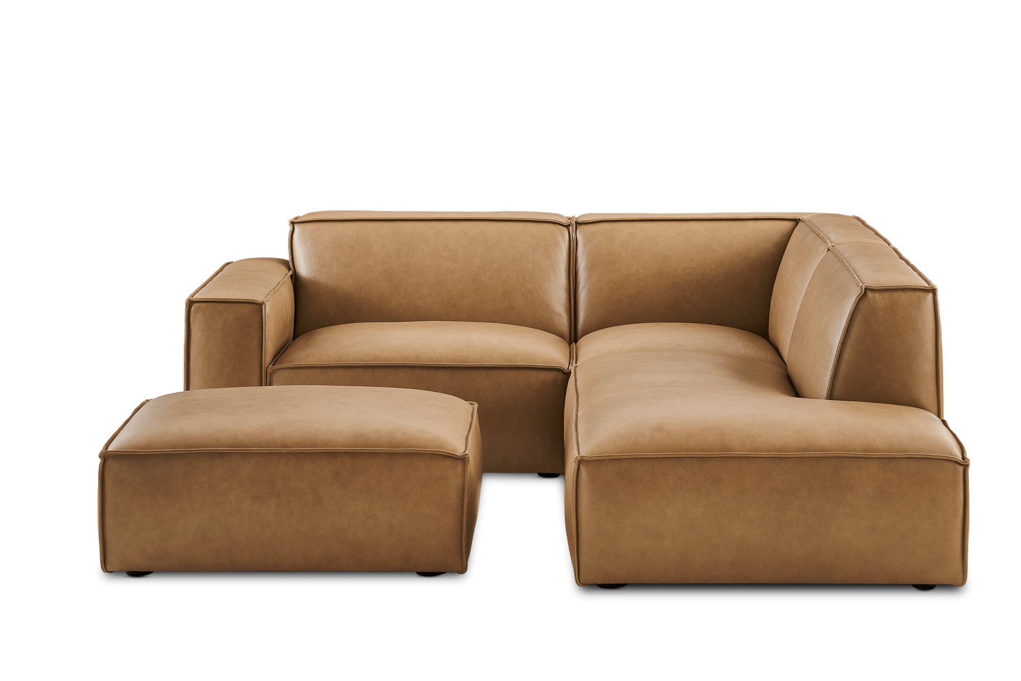 Jonathan Leather Side Chaise Right Facing with Footstool, Caramel