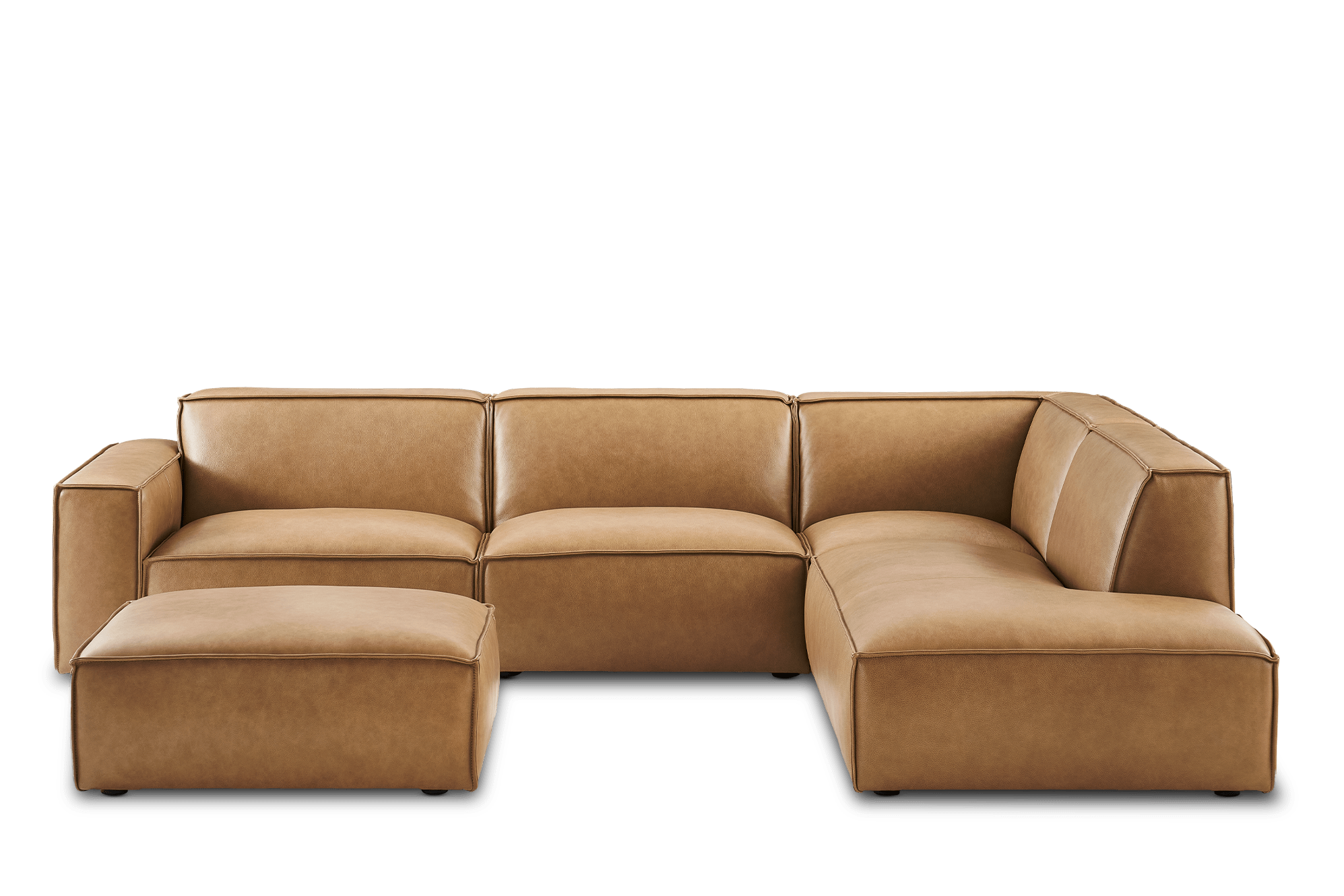 Jonathan Leather Extended Side Chaise Sectional Right Facing with Ottoman, Caramel