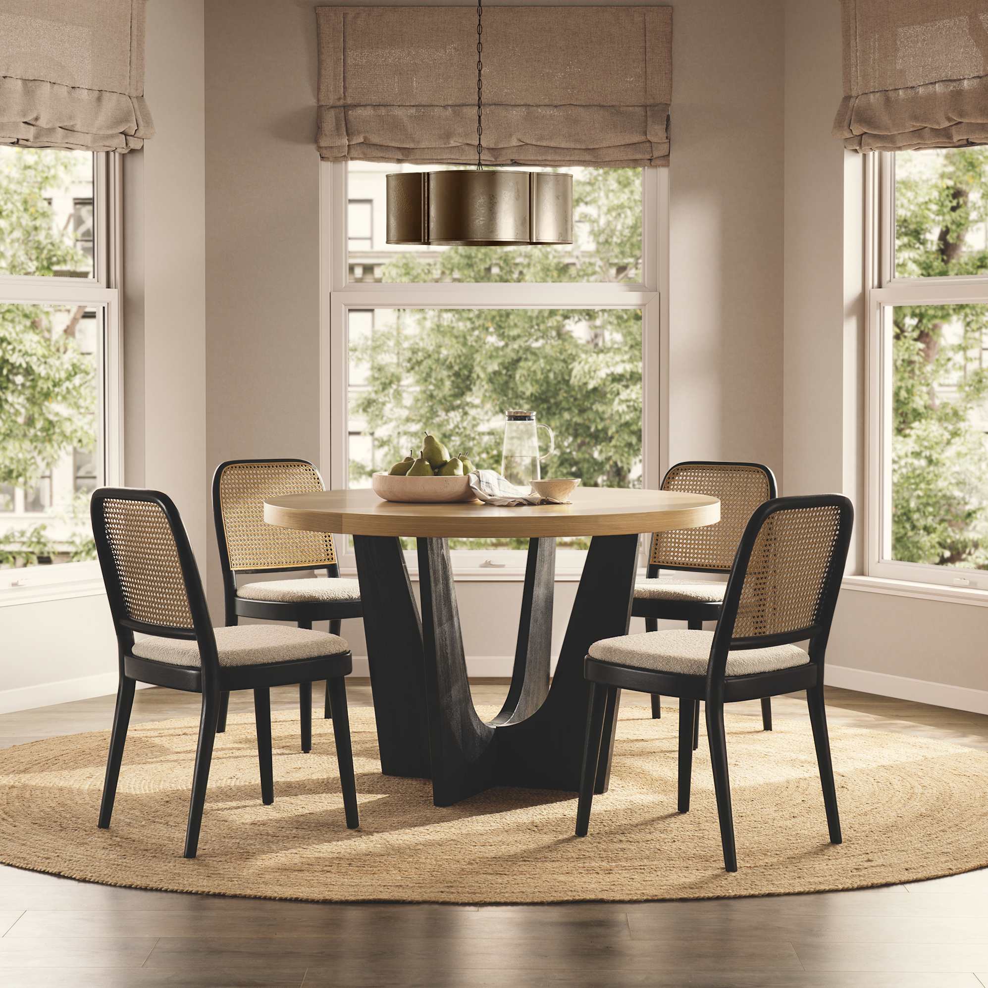 Sawyer Round Dining Table with 4 Edith Cane Chairs, Black