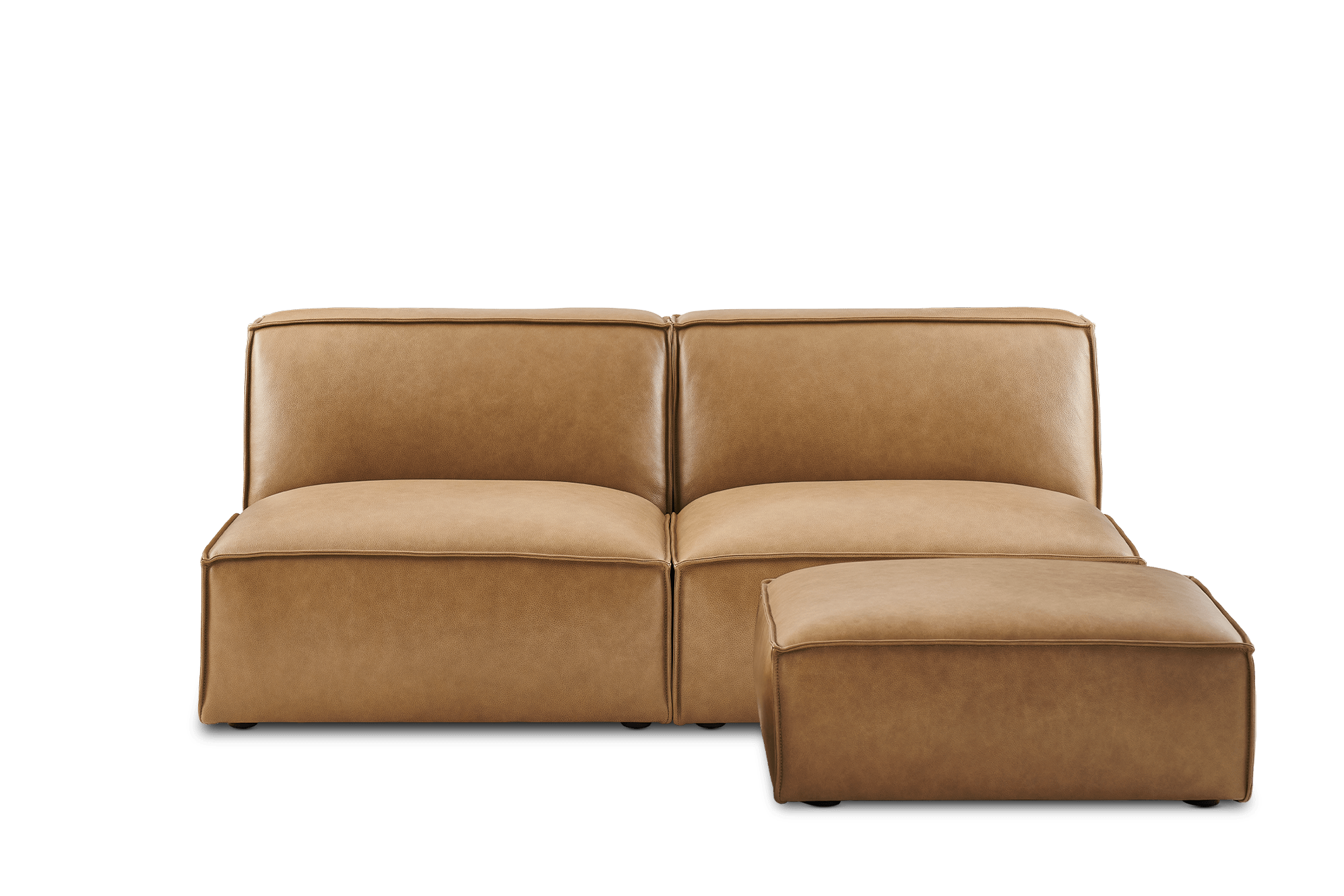 Jonathan Leather Armless 3 Seater Sofa with Ottoman, Caramel