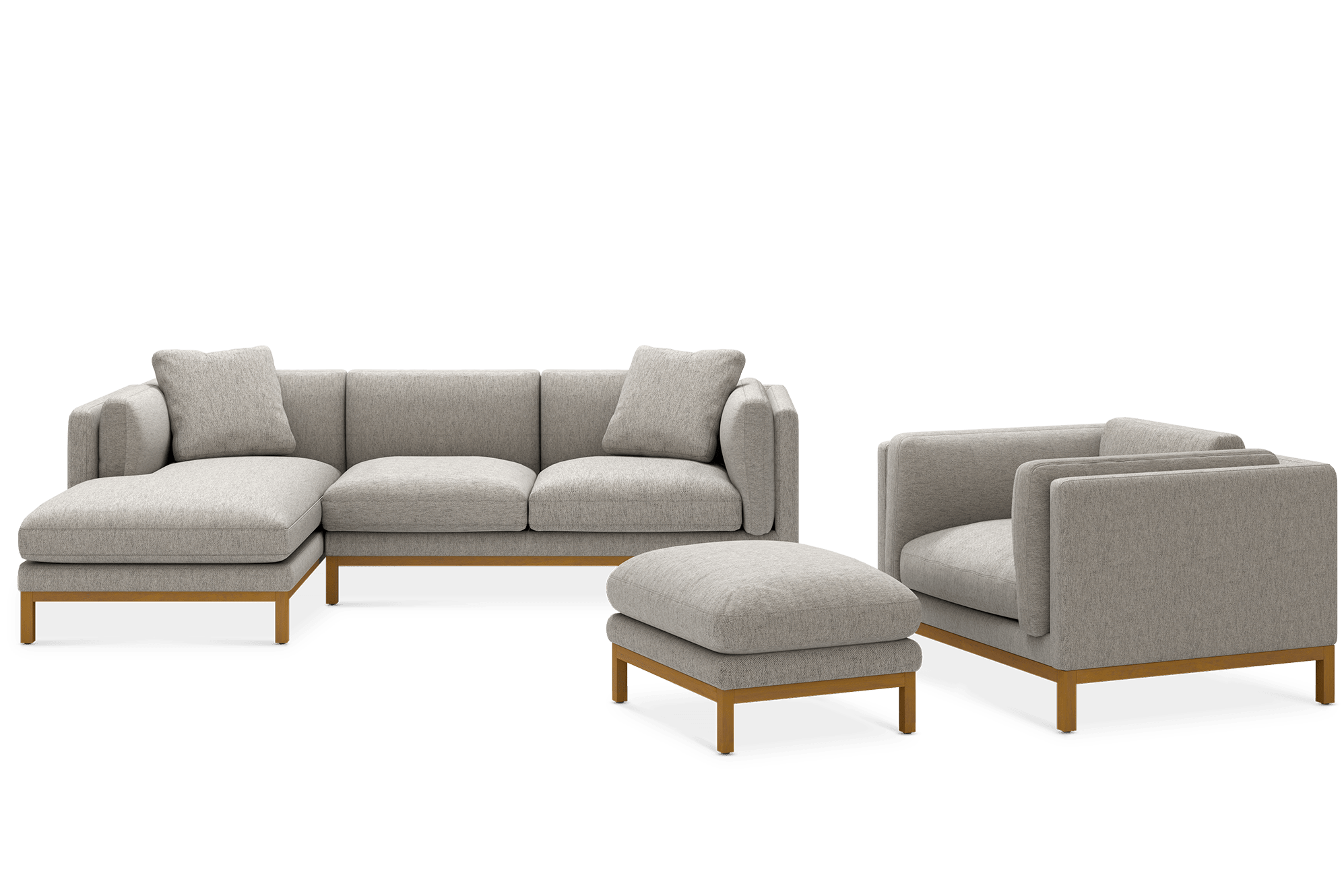 Owen Left Chaise Sectional Sofa with Ottoman & Armchair, Pearl Beige (Natural Leg)