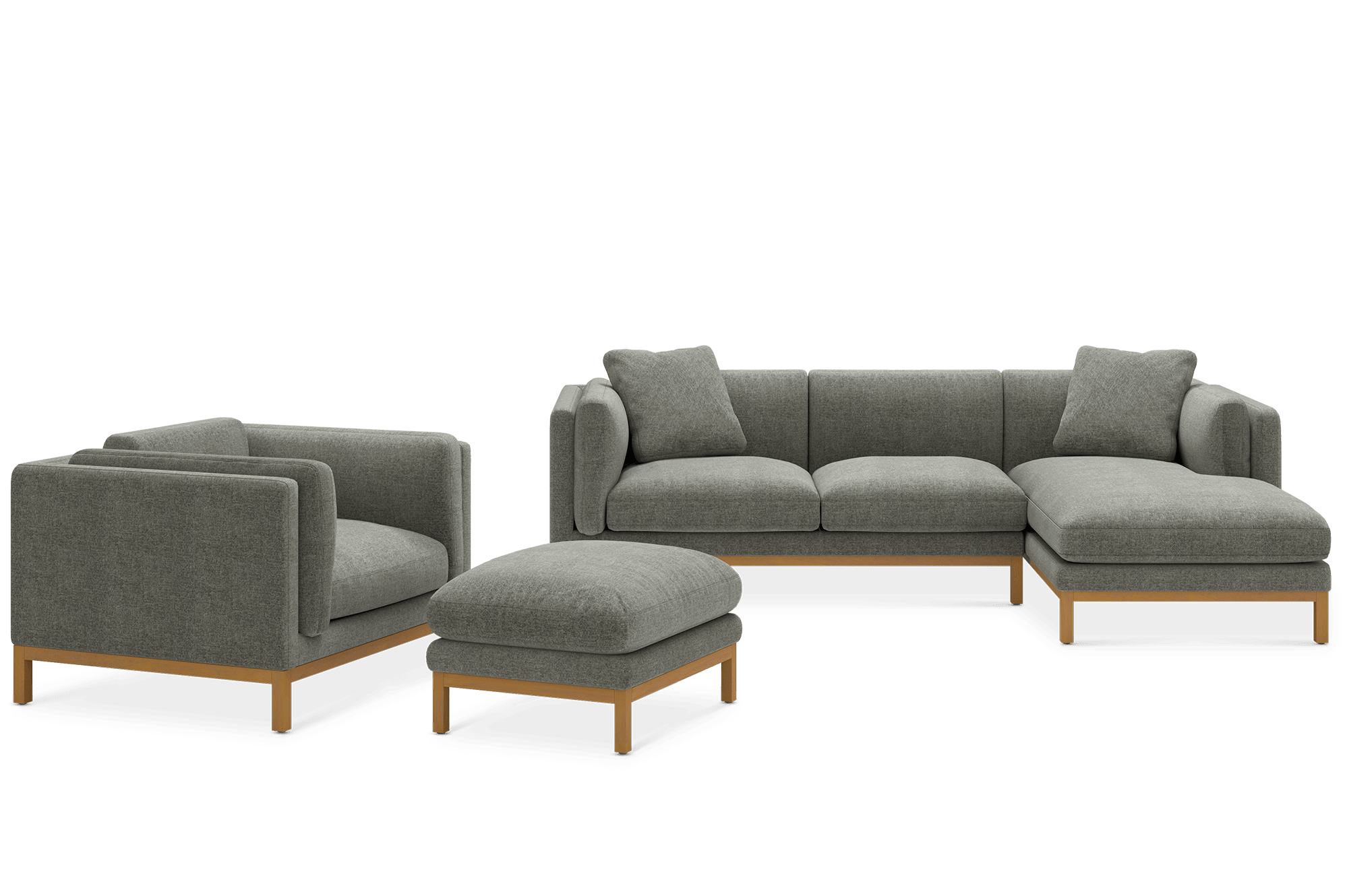 Owen Right Chaise Sectional Sofa with Ottoman & Armchair, Haze (Natural Leg)