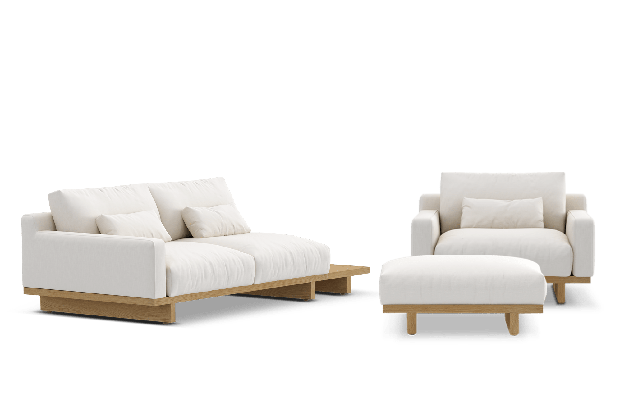 Mori Left Arm 2 Seater with Ottoman & Armchair & Side Table, Performance Alpine