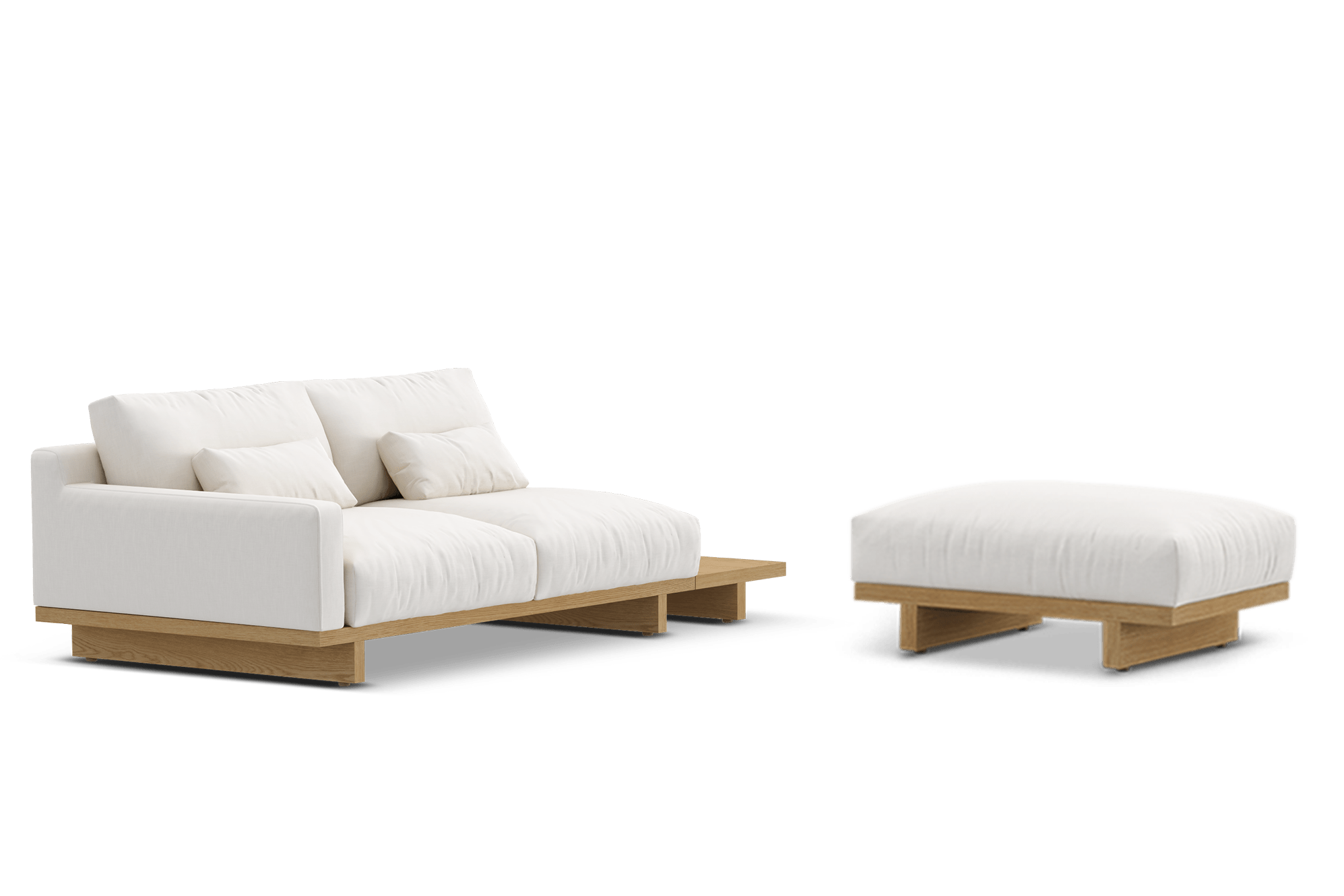 Mori Left Arm 2 Seater with Ottoman & Side Table, Performance Alpine