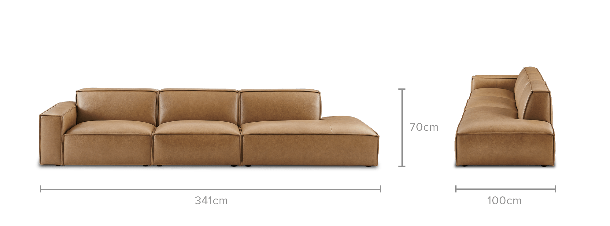dimension of Jonathan Leather Extended Side Chaise Sofa