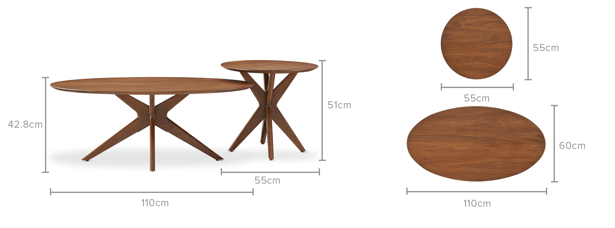 dimension of Bristol Coffee Table Set, Walnut
