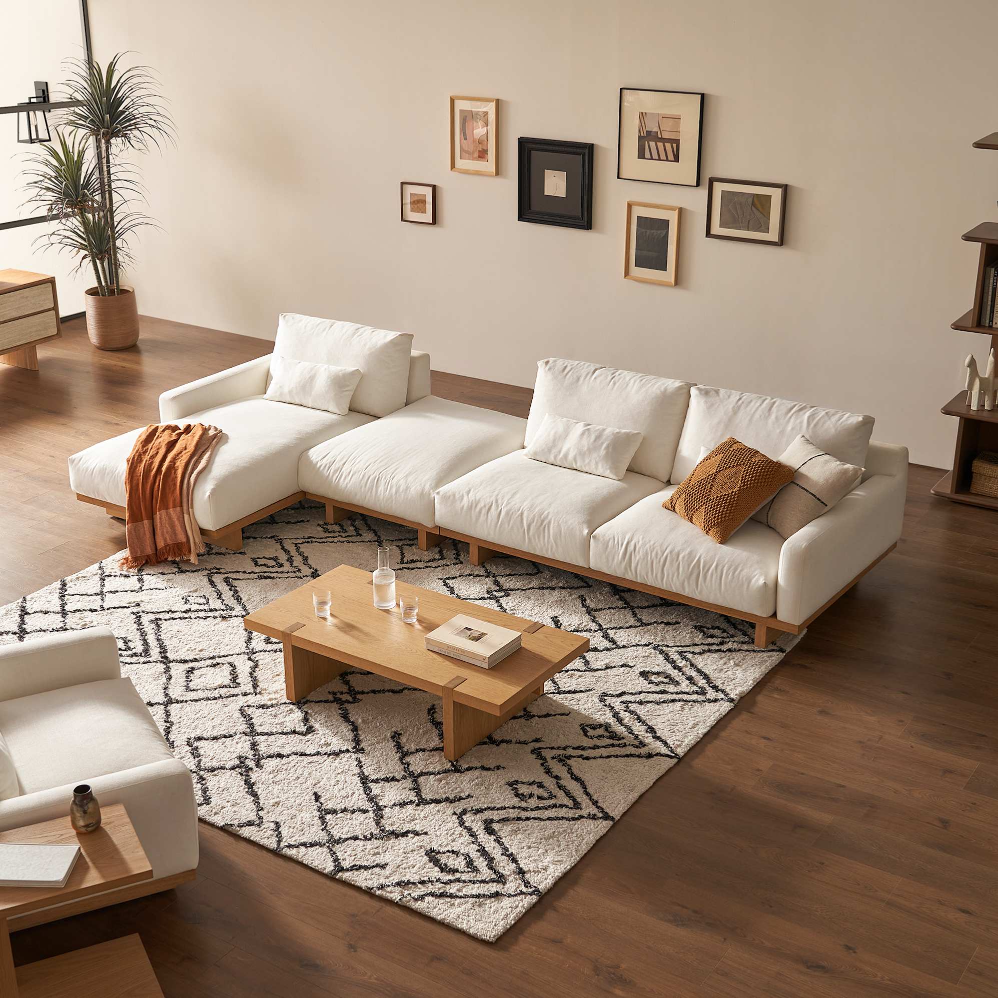 Mori Left Chaise Sectional with Side Ottoman & Side Table, Performance Alpine lifestyle