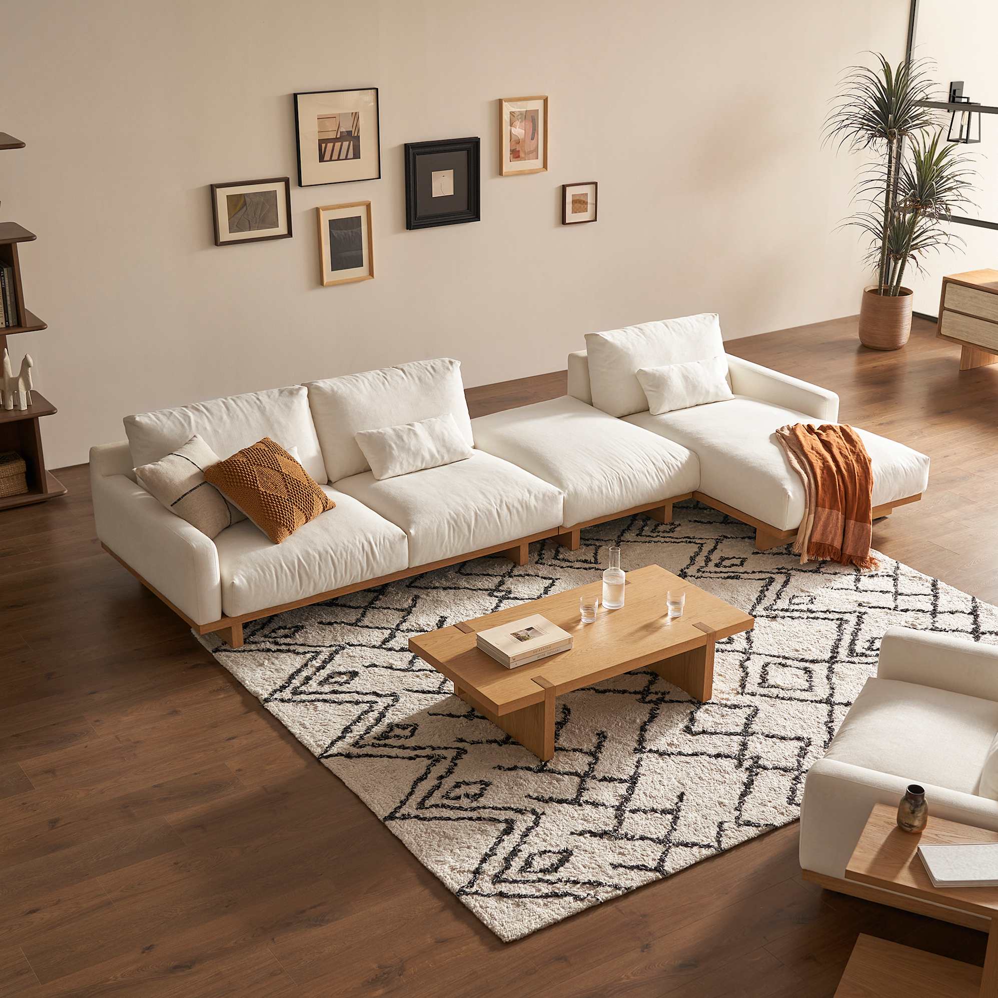 Mori Right Chaise Sectional with Side Ottoman & Side Table, Performance Alpine lifestyle