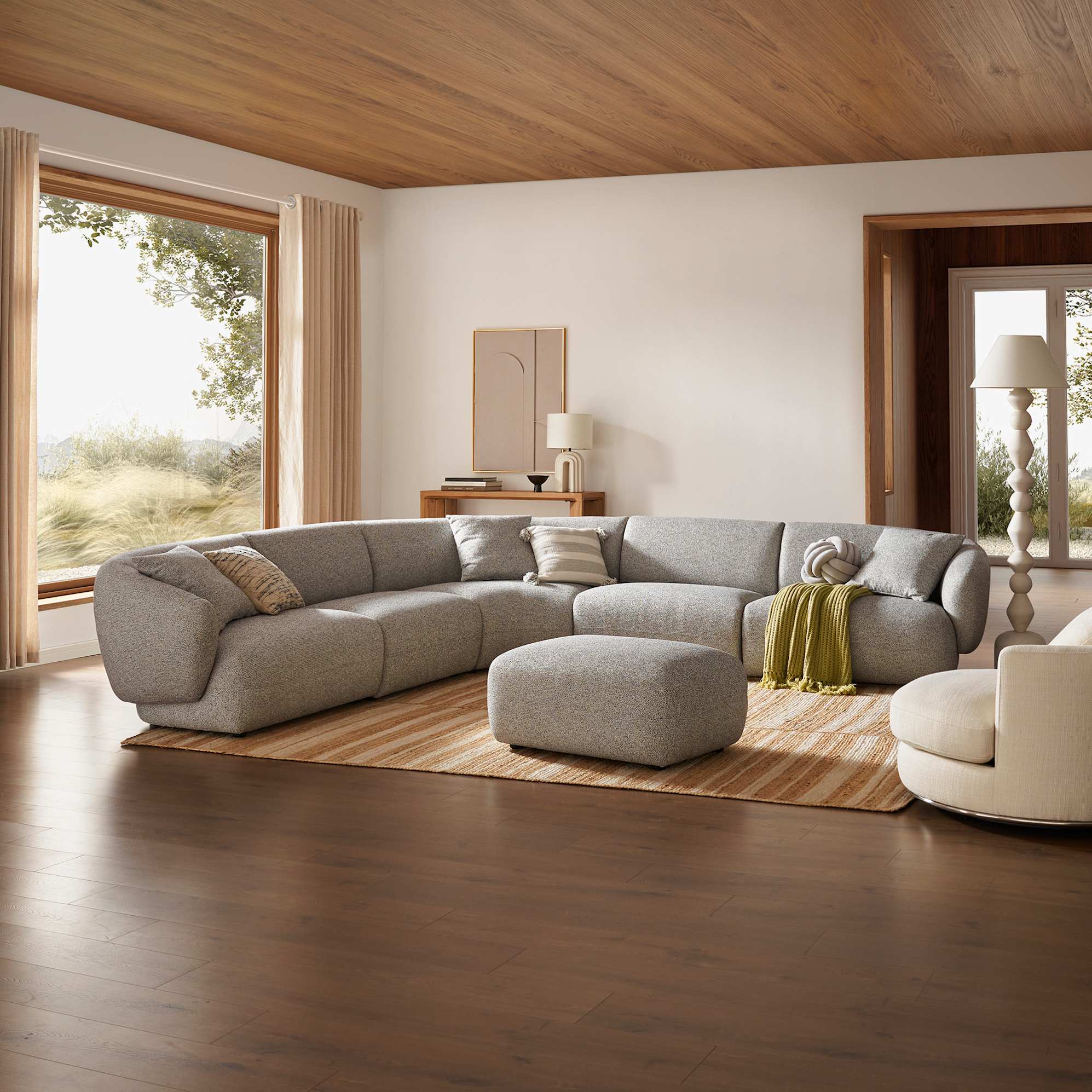 Auburn Performance Fabric L-Shape Sectional Sofa with Ottoman 3