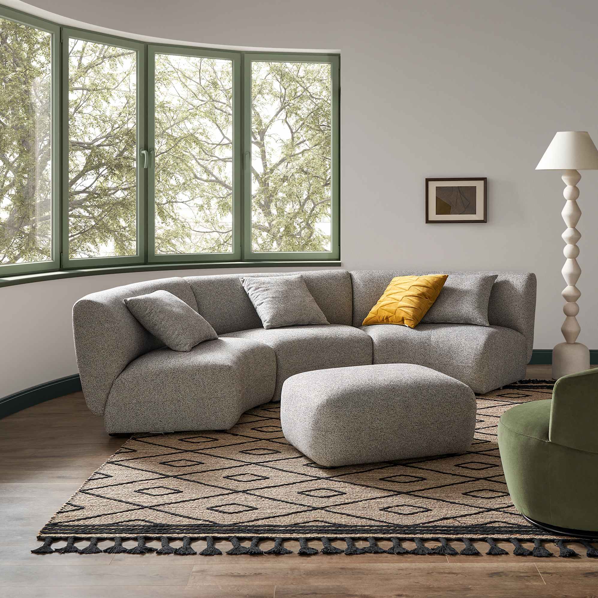 Auburn Armless Curve 3 Seater Sofa with Ottoman, Performance Basalt lifestyle