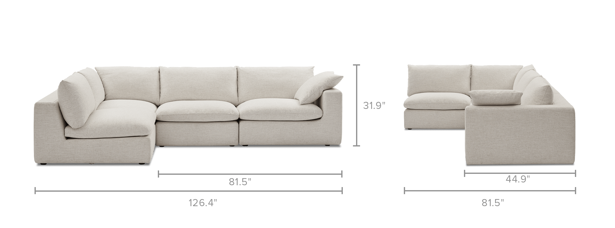 dimension of Dawson Chaise Sectional Sofa