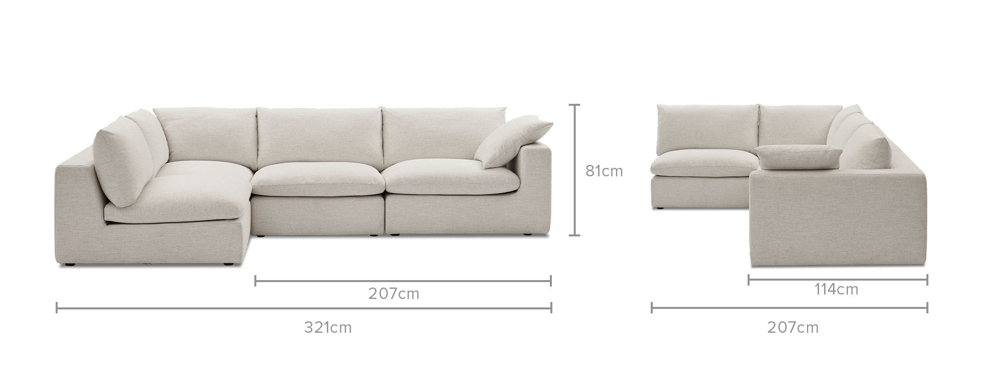 dimension of Dawson Chaise Sectional Sofa