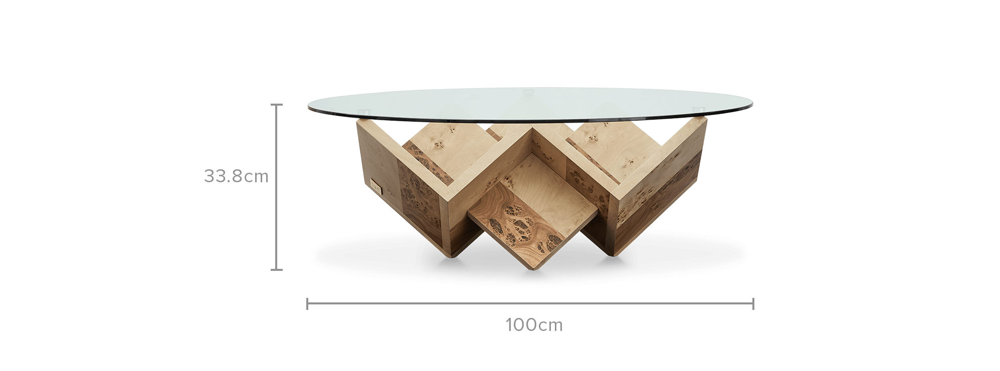 dimension of Cupid Burl Wood Coffee Table