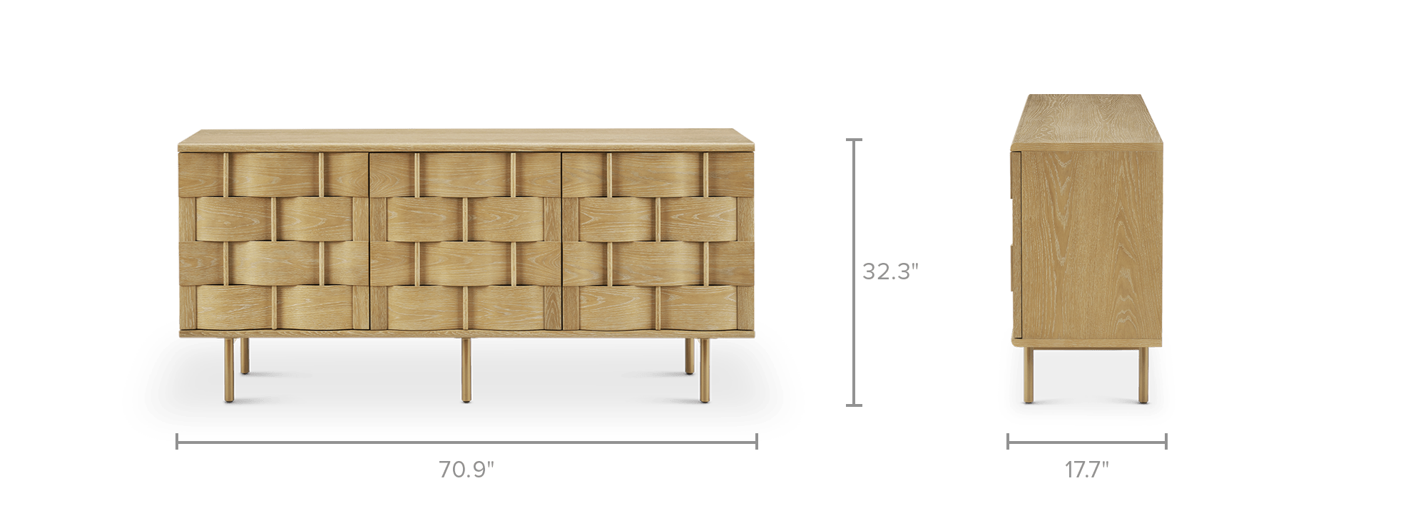 dimension of Ariel Sideboard, Whitewashed Oak