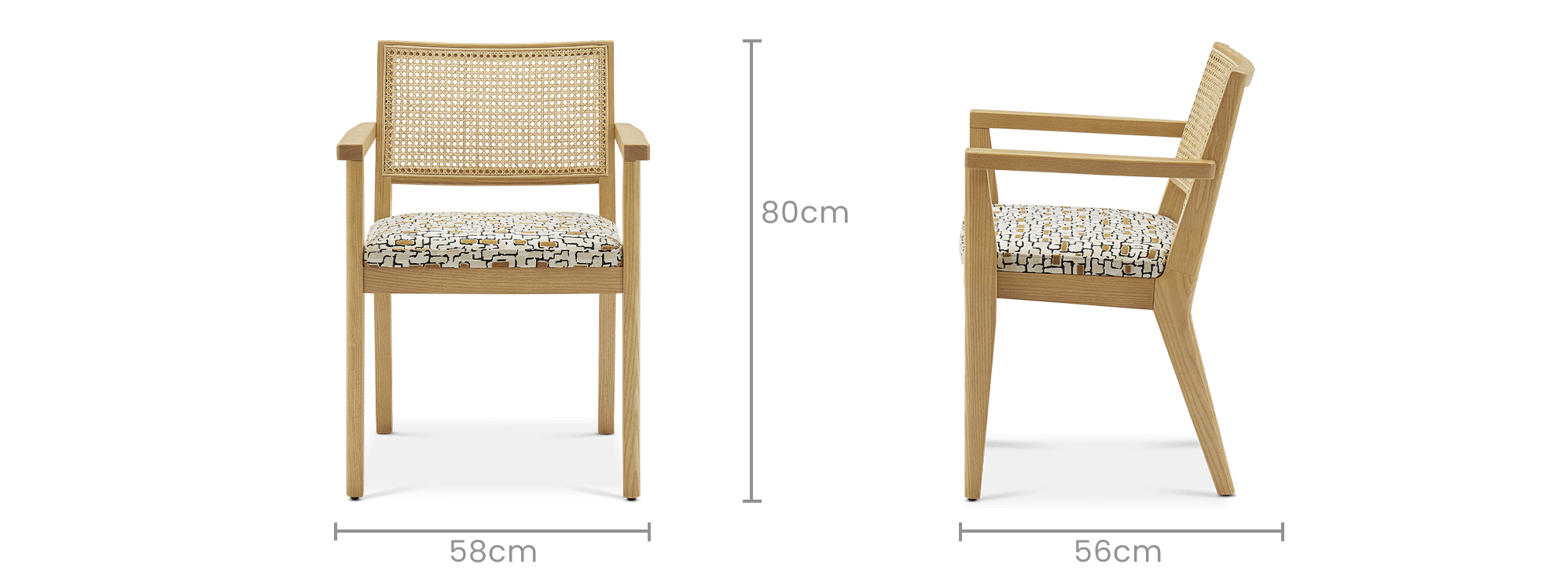dimension of Sloane Cane Chair with Armrest