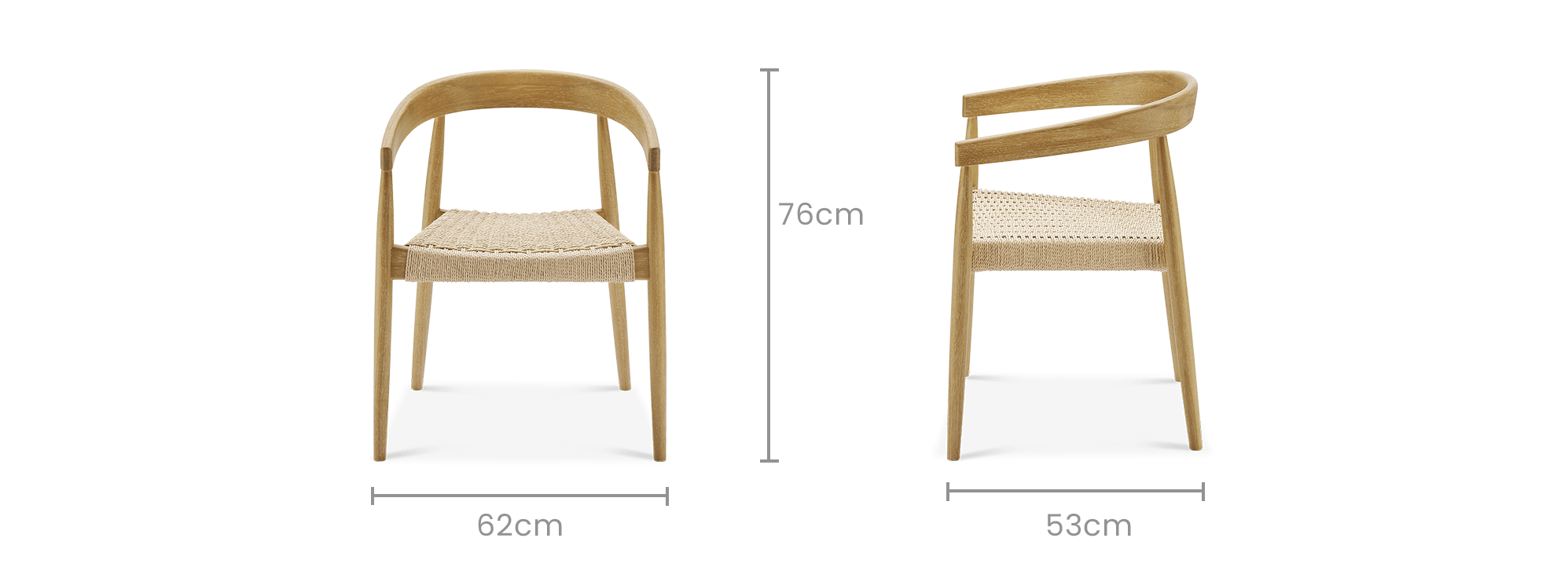 dimension of Austen Dining Arm Chair, White Wash