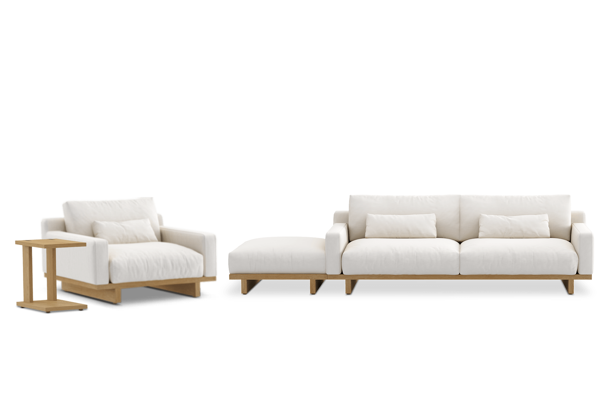 Mori 3 Seater with Side Ottoman & Armchair & C-Side Table, Alpine