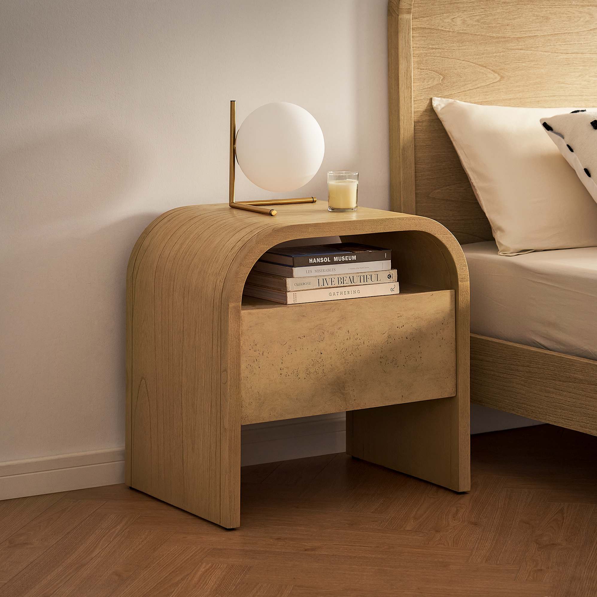 Crescent 1-Drawer Bedside Table 2