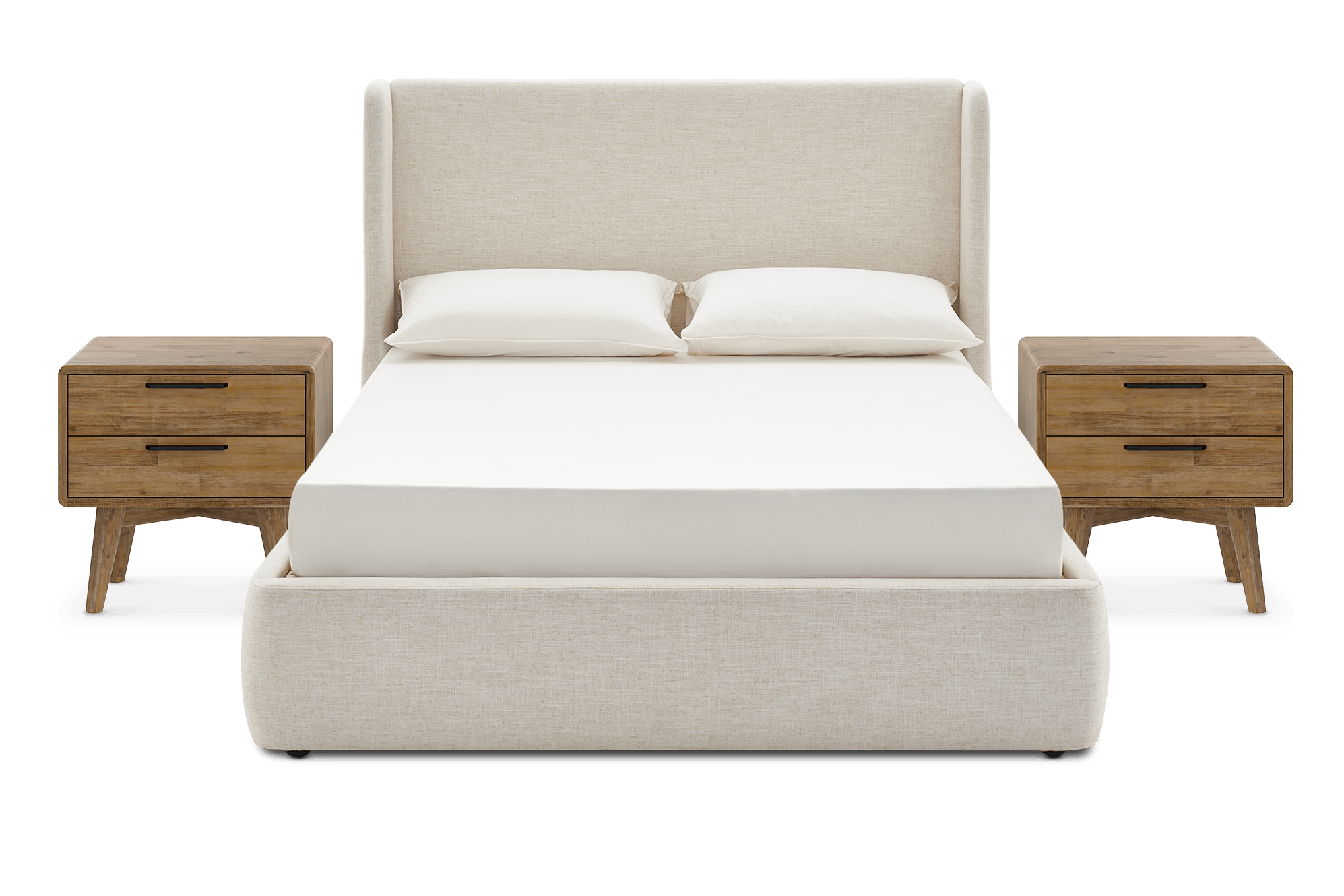 Dalton Queen Size Bed with 2 Seb Nightstand, Beach Linen