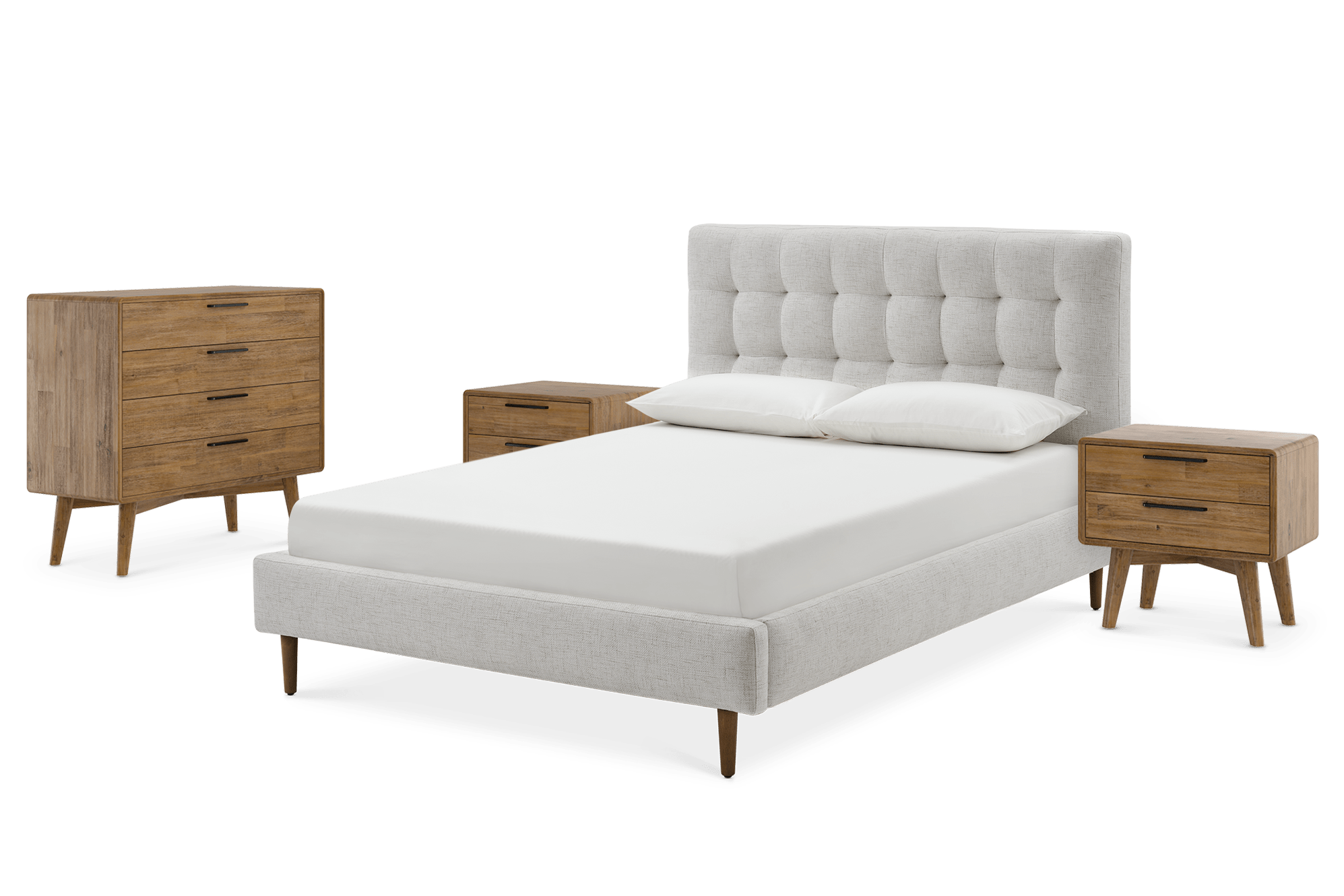 Madison Queen Size Bed with Seb 4-Drawer Dresser & 2 Seb Nightstand, Bisque