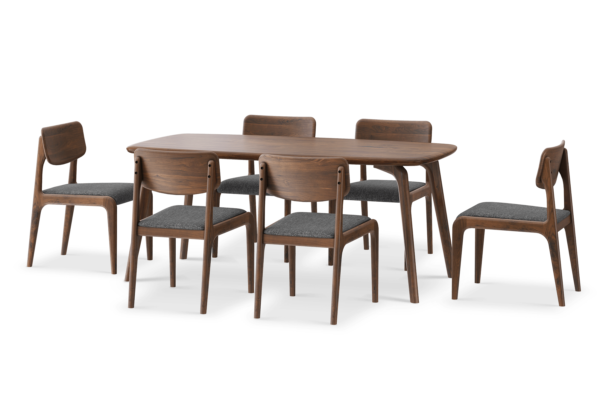 Vincent Dining Table 180cm with 6 Chairs Set, Walnut