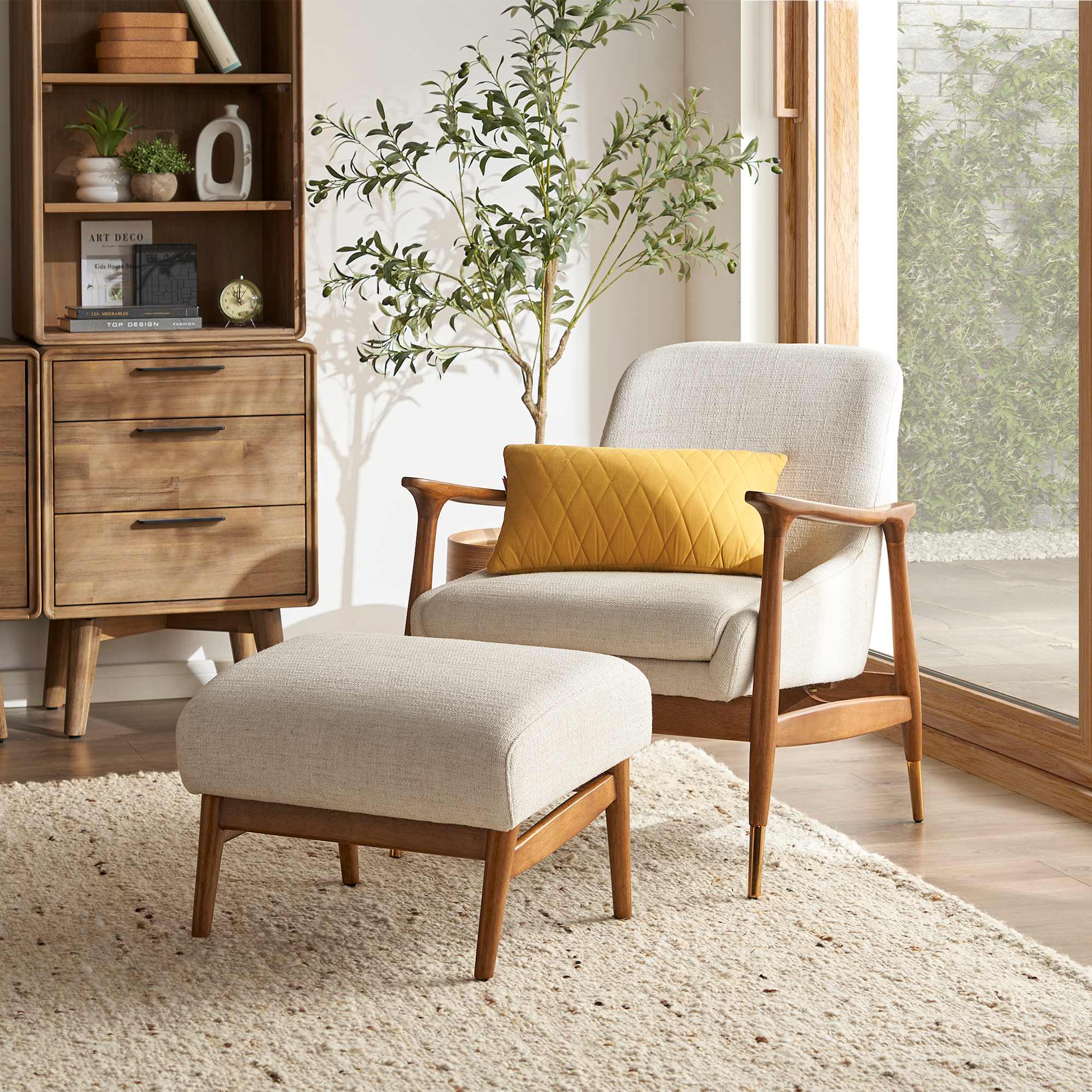 Desmond Armchair with Ottoman, Opal Beige lifestyle